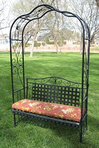 Antique Black Mandalay Iron Patio Arbor Bench - Outdoor Garden Furniture for Backyard, Porch, and Lawn Decor