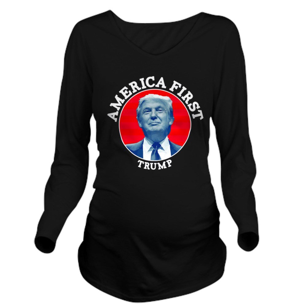 America First Trump Long Sleeve Maternity T-Shirt - Patriotic Pregnancy Tee for Supporters | Comfortable & Stylish for Rallies, Family Events & Political Gatherings