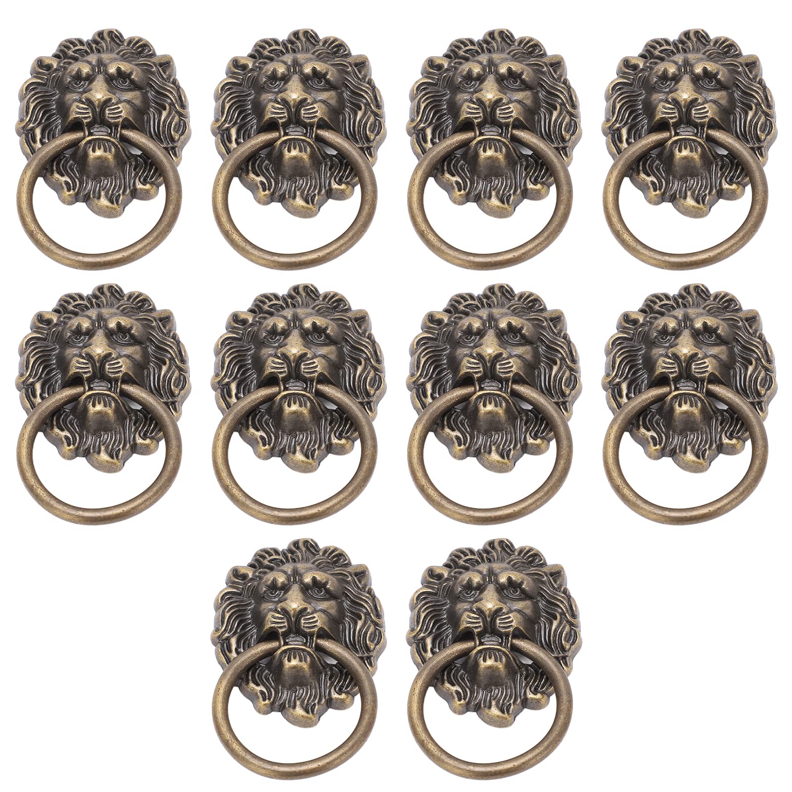 Vintage Lion Head Drawer Pulls 10pcs - Antique Zinc Alloy Cabinet Handles & Knobs for Dresser, Jewelry Box, Wardrobe - Classic Home Decor Upgrade for Bedroom & Living Room Furniture