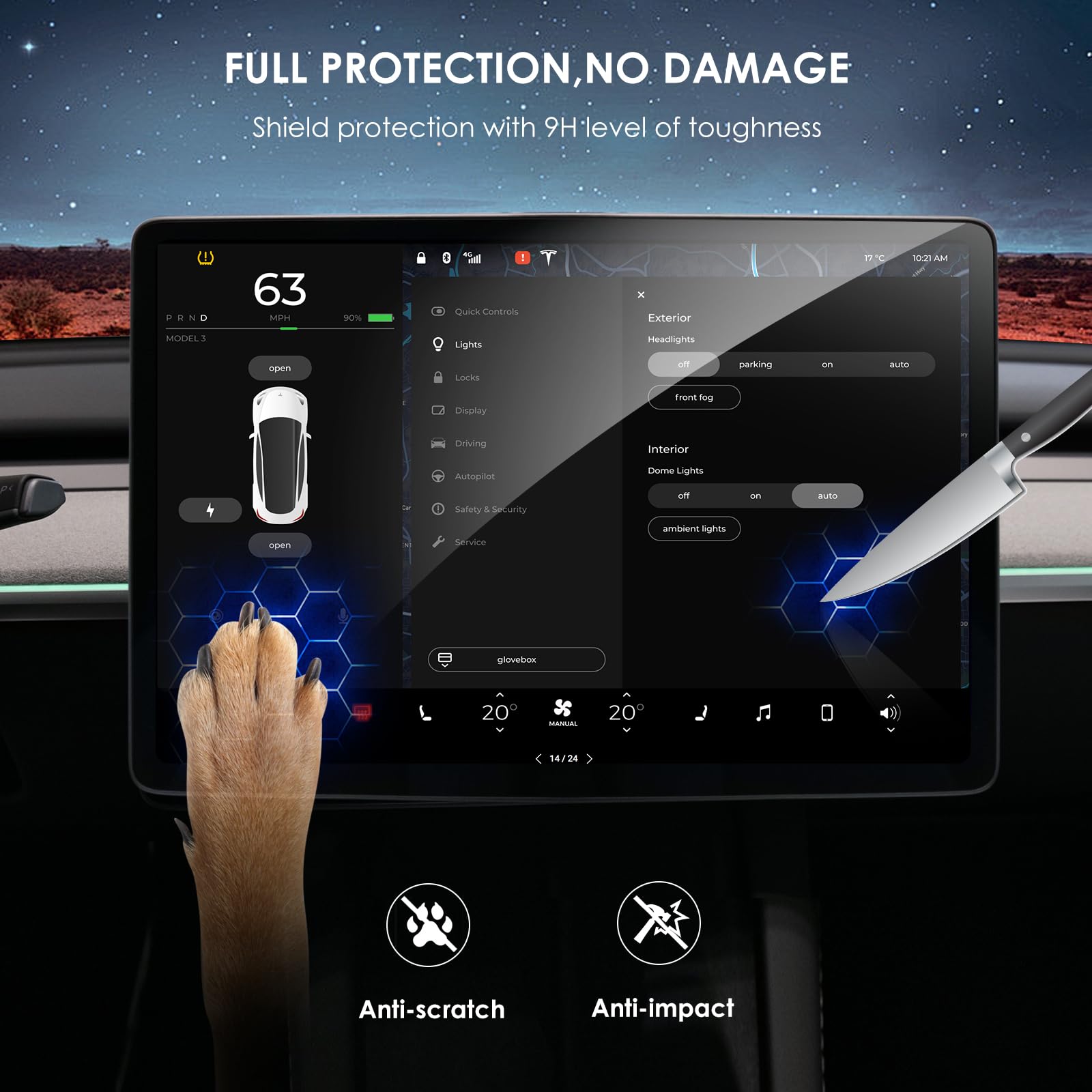 Premium Matte Tesla Screen Protector - Anti-Glare & Fingerprint for Model Y/3 | Driving Comfort