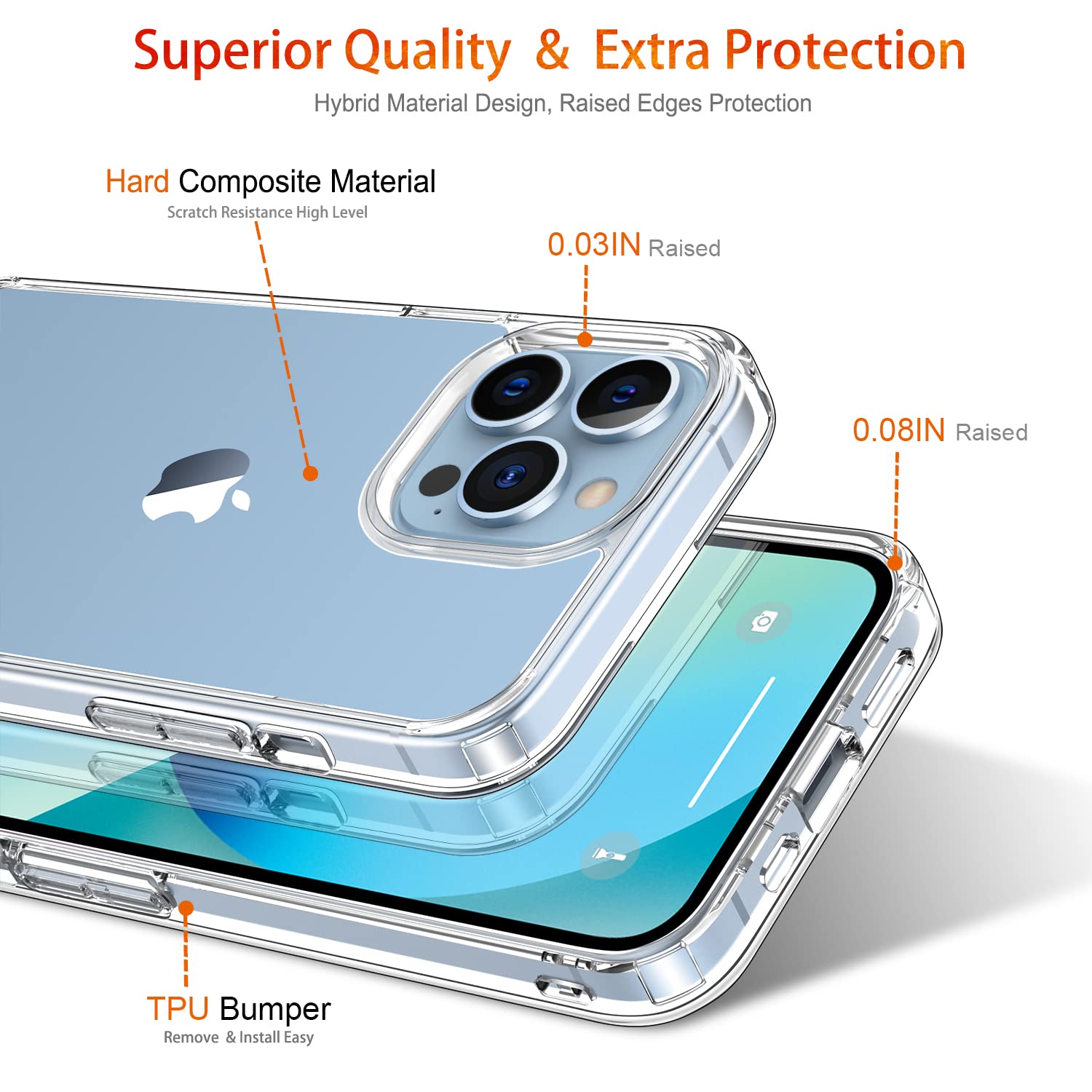 GiiKa iPhone 13 Pro Max Case with Screen Protector - 6.7 Inch Clear Shockproof Protective Hard Cover with TPU Bumper | Slim Fit, Drop Protection | Perfect for Everyday Use, Travel & Outdoor Activities