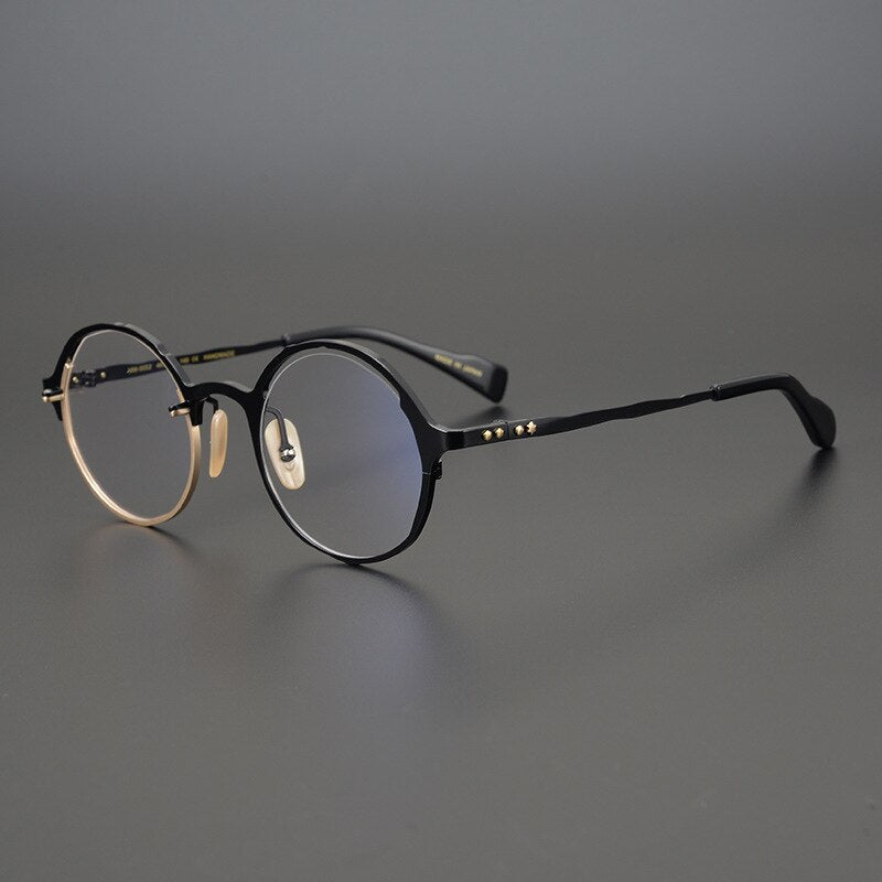 CCspace Unisex Full Rim Irregular Round Handcrafted Titanium Eyeglasses Frame 53160 - Lightweight Durable Glasses for Work, Reading & Fashion
