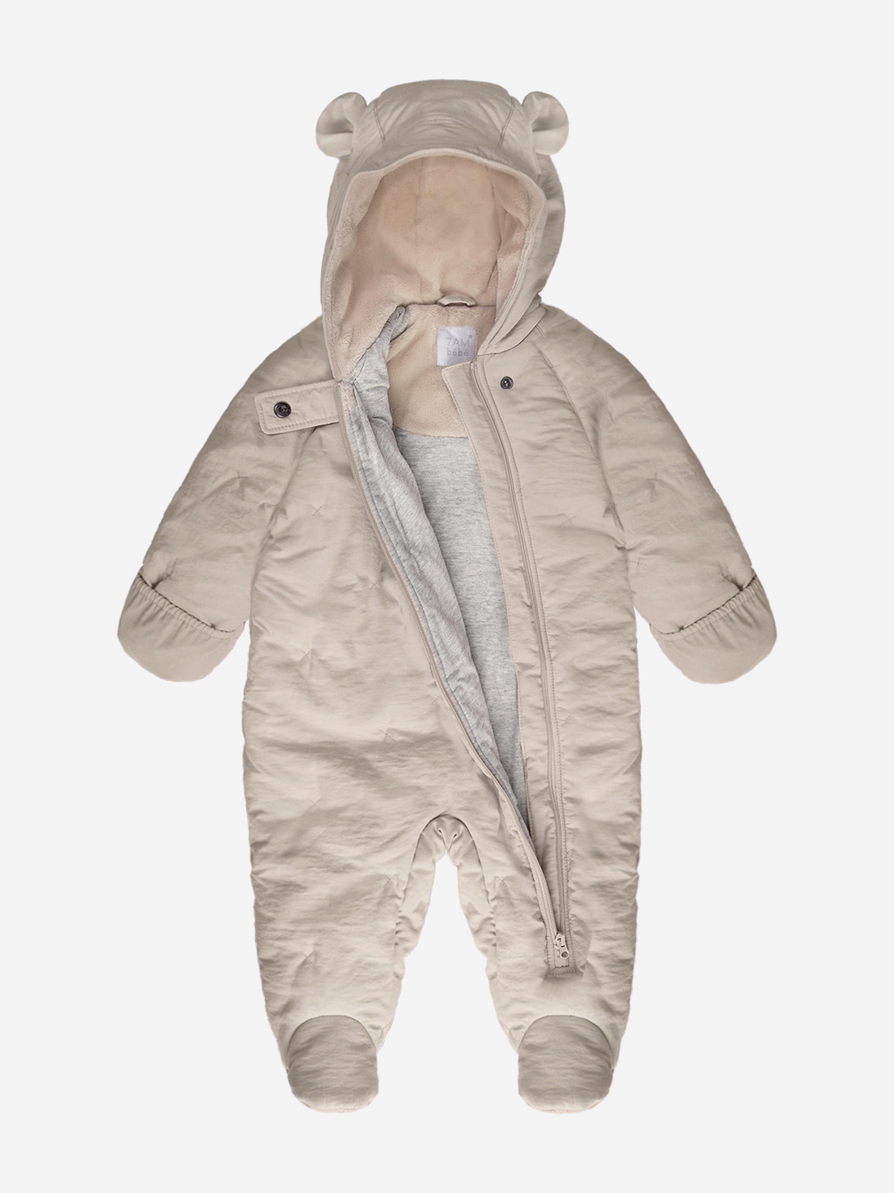 7AM Enfant Baby Snowsuit - Warm Winter Jacket with Hood, Waterproof & Windproof for Infants & Toddlers (Beige) - Perfect for Snow Play, Skiing & Outdoor Adventures