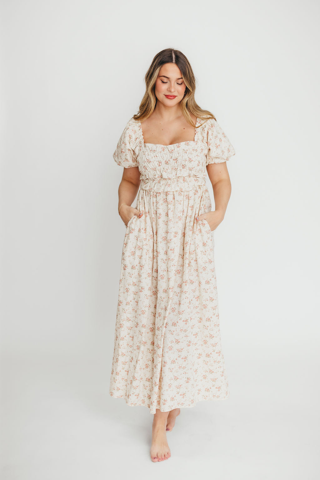 Finley 100% Cotton Peplum Midi Dress - Petal Pink | Bump & Nursing Friendly Maternity Dress | Perfect for Baby Showers, Nursing & Everyday Wear