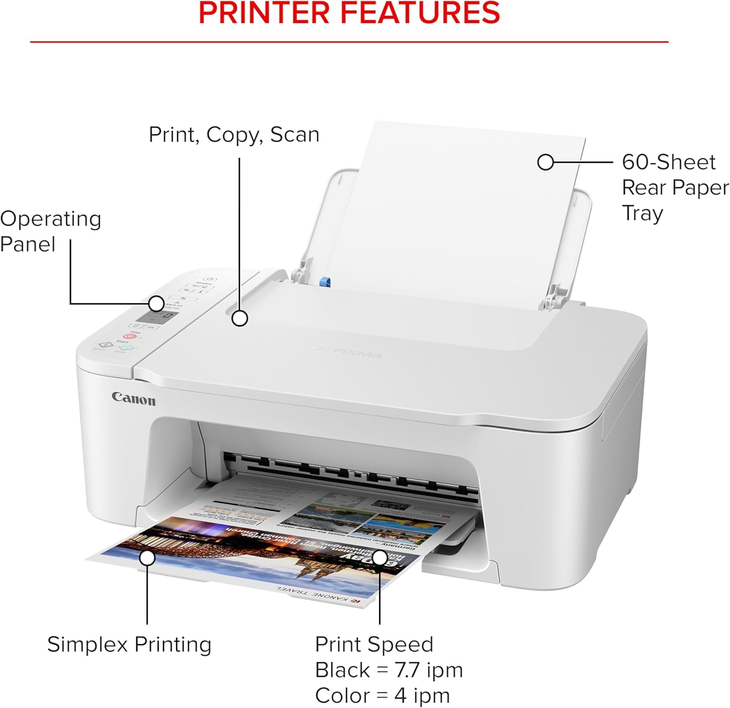 Canon PIXMA TS3720 Wireless All-in-One Printer with Scanner & Copier | High-Quality Photo Printing | Compact Design for Home & Office Use | White