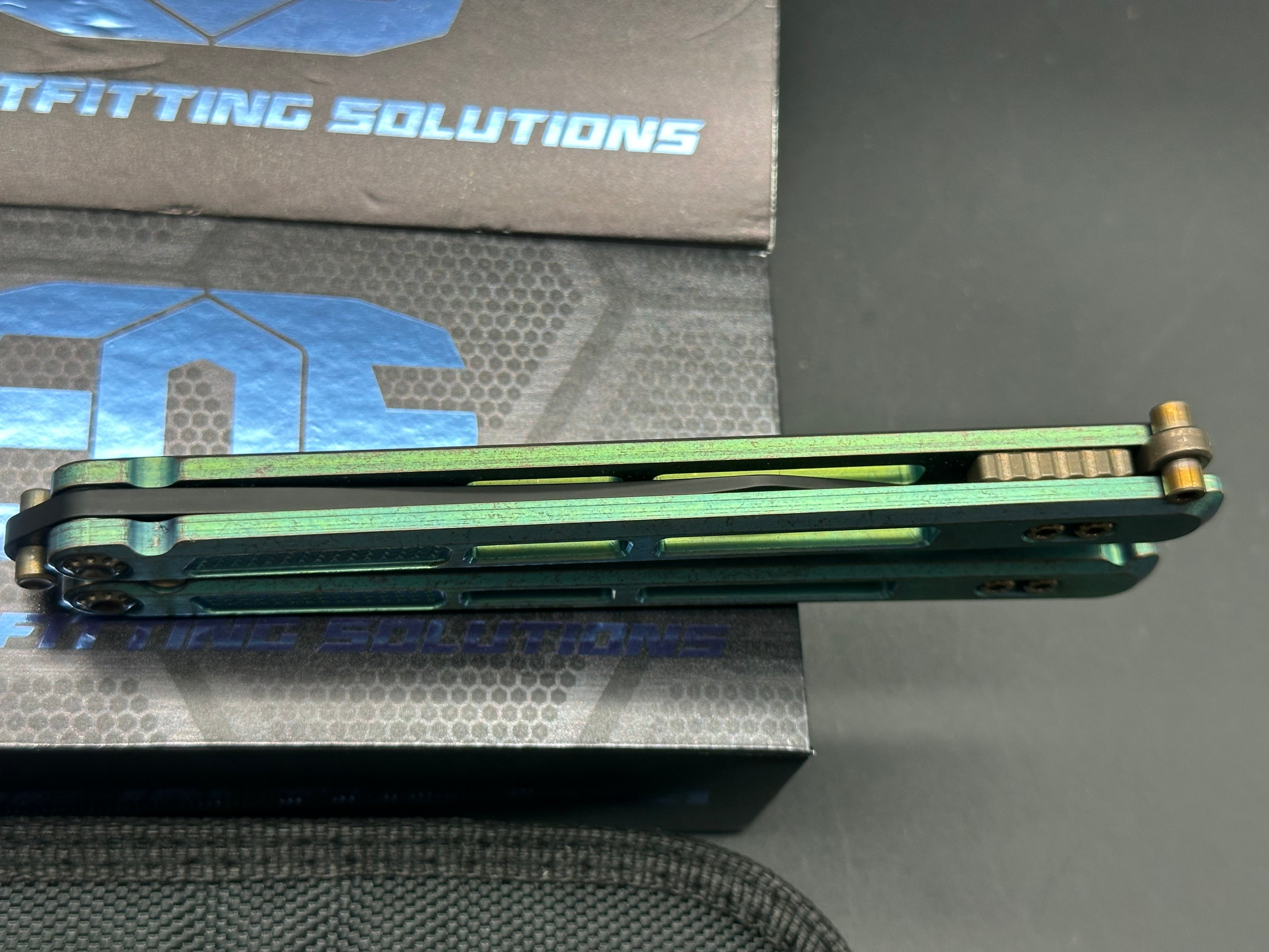 EOS Trident Balisong Butterfly Knife - Antique Green Bronze Titanium Handles with Gold Latch & Hardware | Collectible EDC Tool for Flipping Tricks & Outdoor Survival