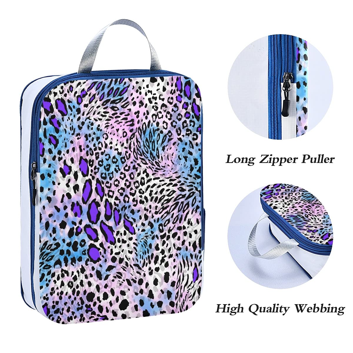 **MNSRUU Packing Cubes Set - 3 PCS Leopard Print & Purple/Blue Compression Travel Organizers for Luggage & Suitcases | Perfect for Business Trips, Vacations & Weekend Getaways**