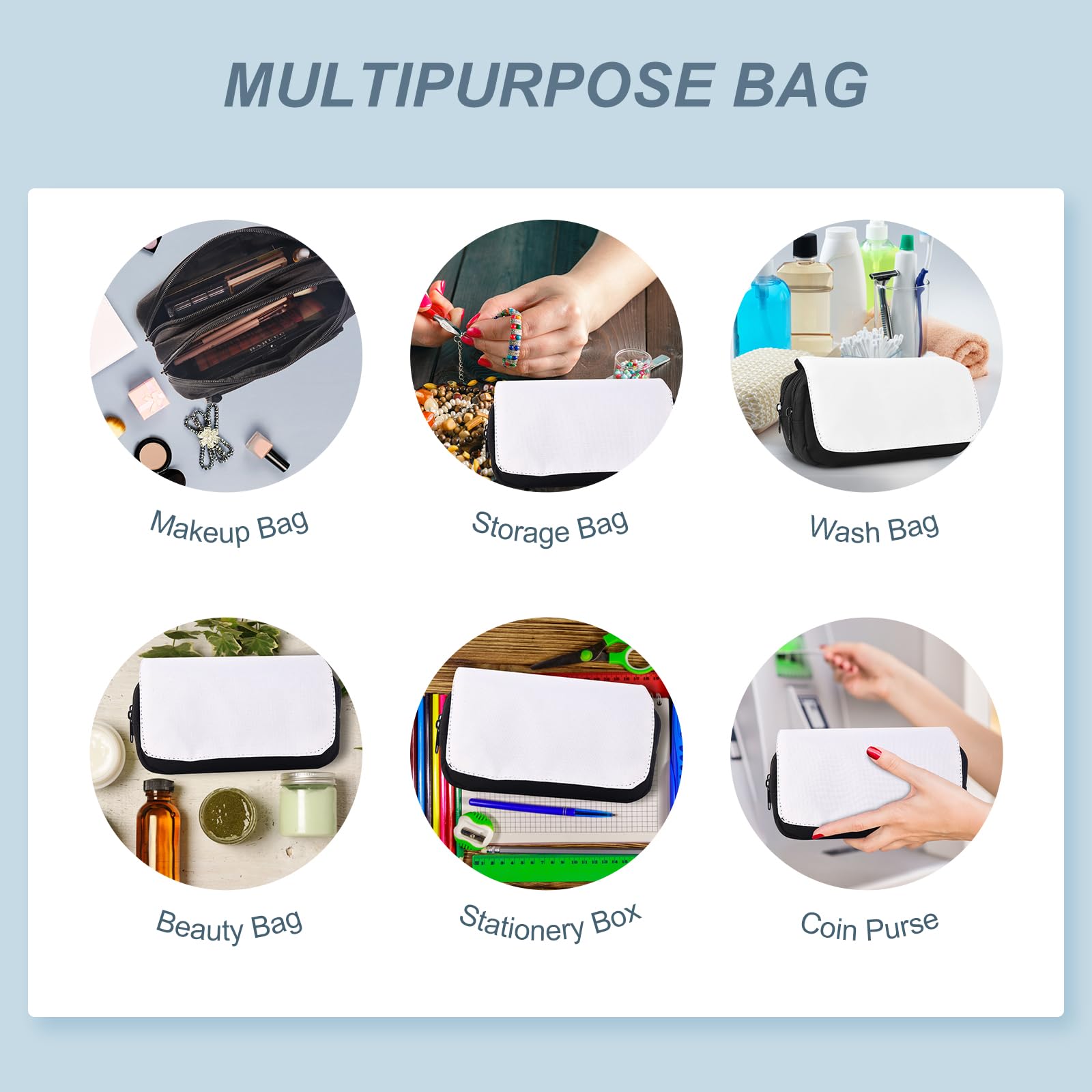 4Pcs Sublimation Makeup Bags Bulk - DIY Heat Transfer Cosmetic & Toiletry Bags with Zipper for Women - Perfect for Travel, Gifts & Craft Projects