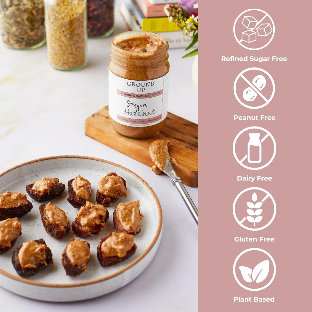 Organic Almond & Hazelnut Butter Spread - Peanut-Free, Dairy-Free, Gluten-Free, Vegan Nut Butter - 12oz Jar - Perfect for Toast, Smoothies & Healthy Snacks