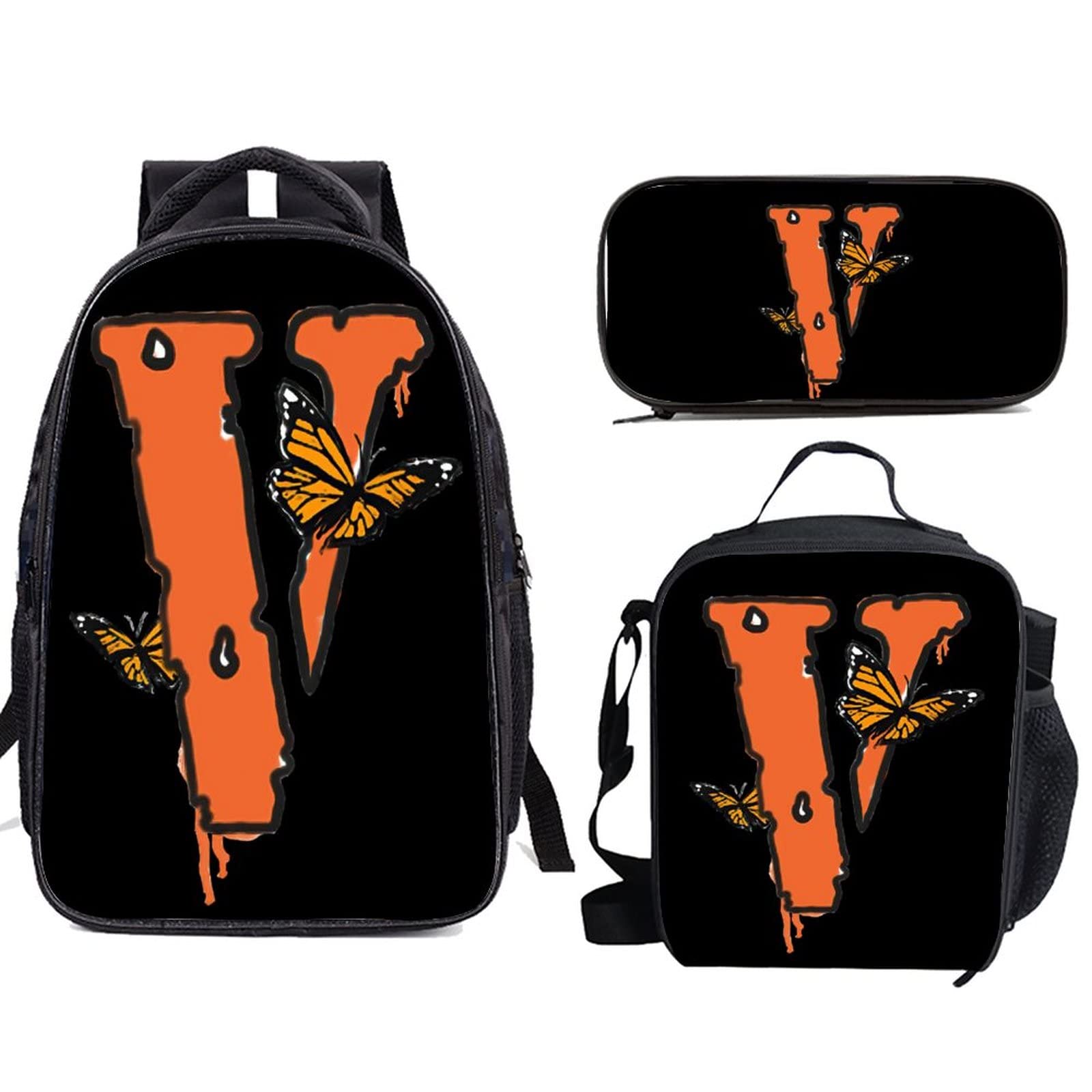 Big V Backpack Set for Teens - 3-Piece Cartoon Backpack with Lunch Bag & Pencil Case for Boys & Girls | School, Travel & Daily Use