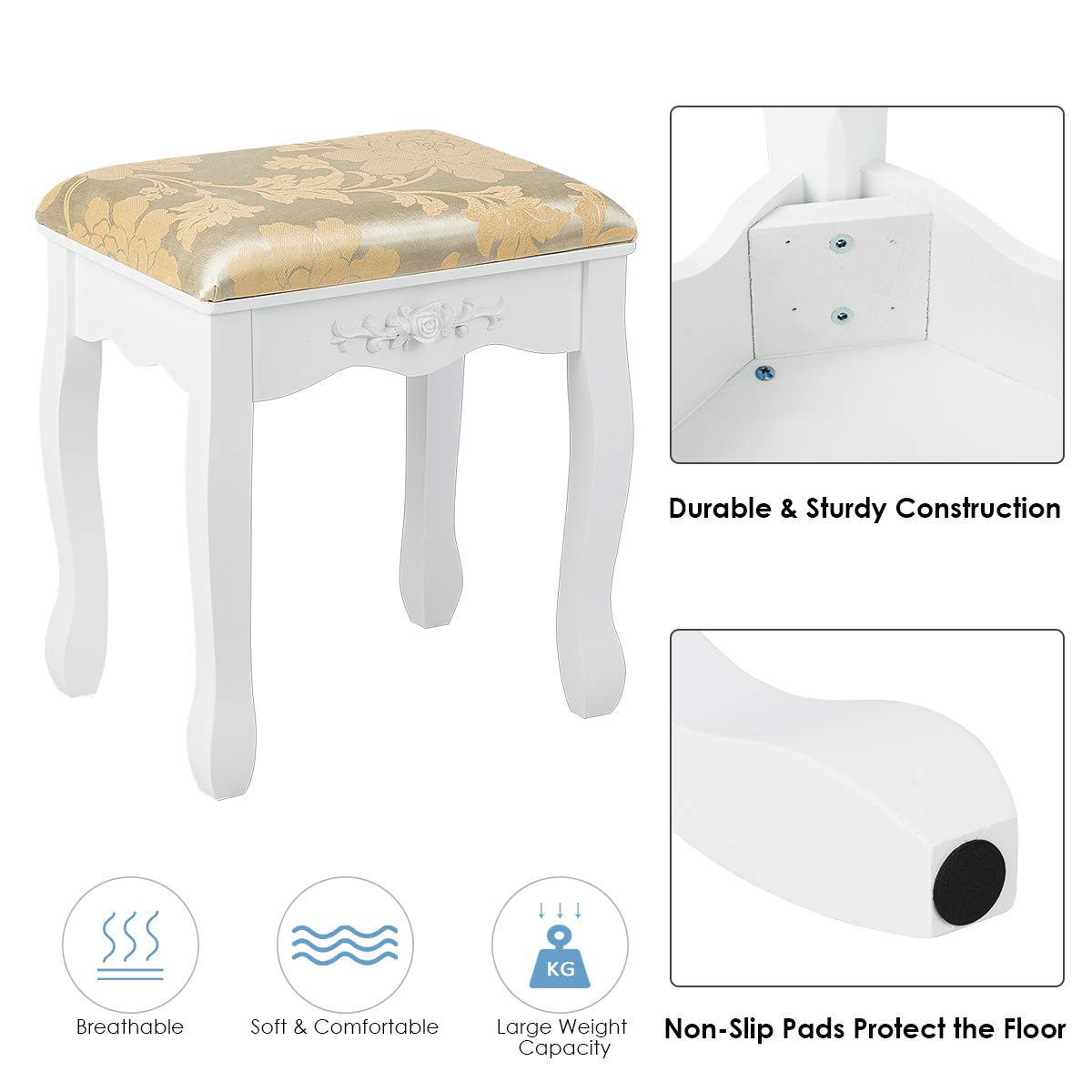 CHARMAID Vanity Table Set with Rotatable Oval Mirror & 5 Drawers - White Dressing Table with Cushioned Stool for Women & Girls | Perfect for Bedroom Makeup, Beauty Organization & Home Decor
