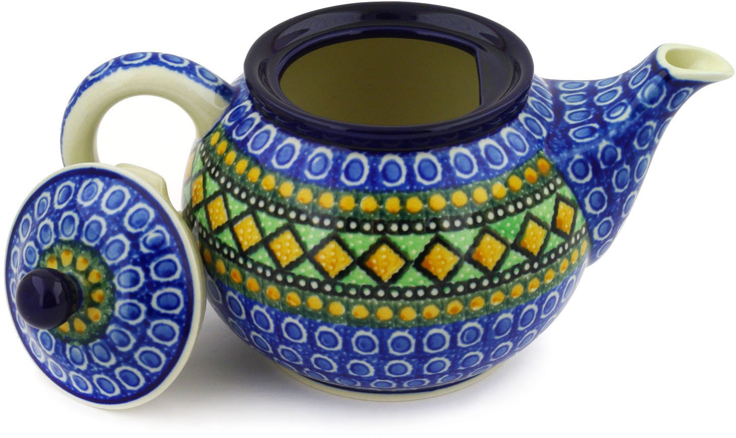 Authentic Polish Pottery 3½ Cup Tea & Coffee Pot - Ceramika Artystyczna Handmade Stained Glass Window Design UNIKAT with Certificate | Perfect for Afternoon Tea, Coffee Breaks & Gift Giving