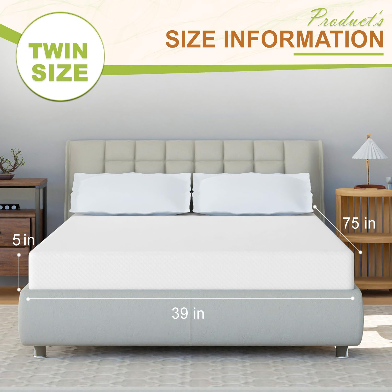 5 Inch Twin Size Gel Memory Foam Mattress - Cooling & Pressure Relieving - CertiPUR-US Certified - Bed in a Box (75
