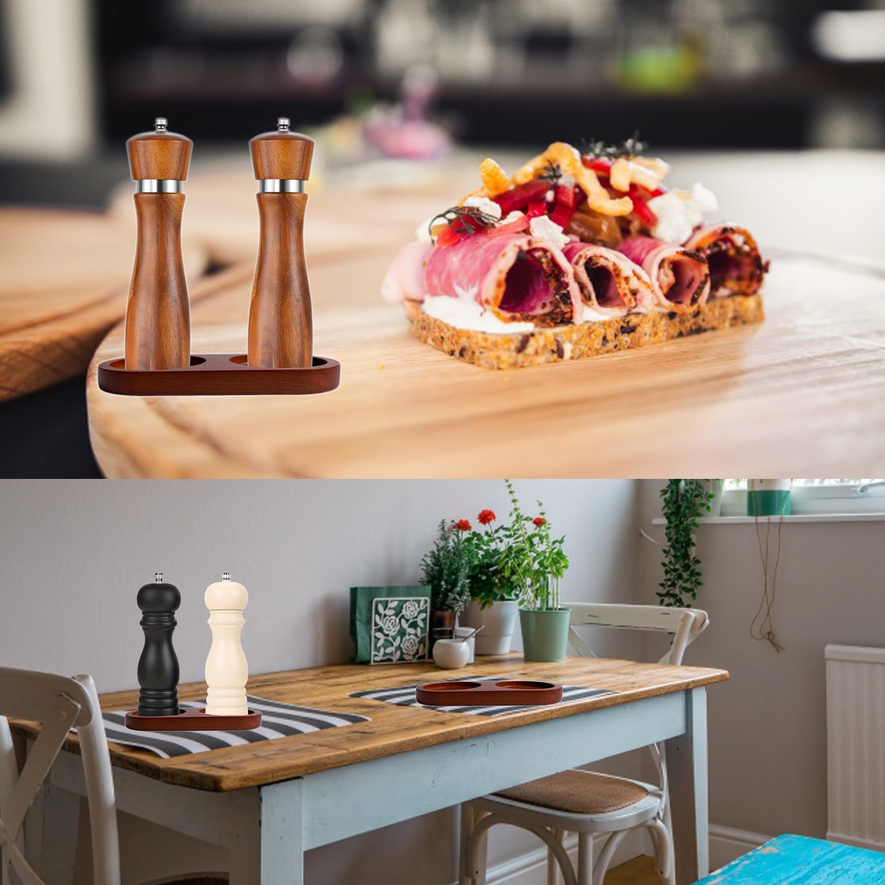 Premium Rubberwood Salt and Pepper Mill Tray - Universal Holder & Rest for Most Mills & Shakers | Durable Kitchen Storage Organizer for Salt & Pepper Grinders | Perfect for Dining Tables, Kitchen Countertops & Entertaining