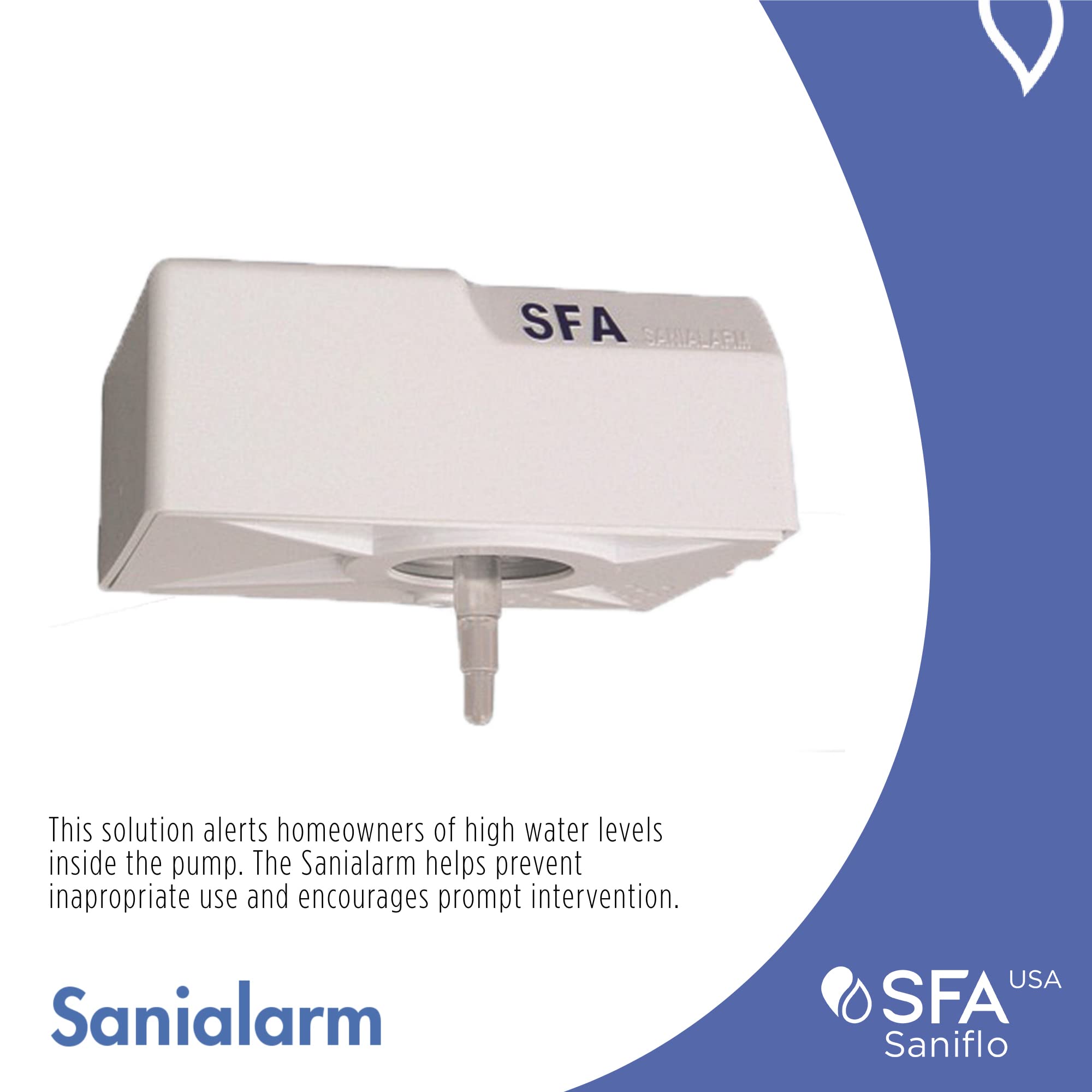 Saniflo 050 SANIALARM - Macerator & Sanivite Alarm System, Battery Not Included, White - Ideal for Basement Bathrooms & Remote Plumbing Installations