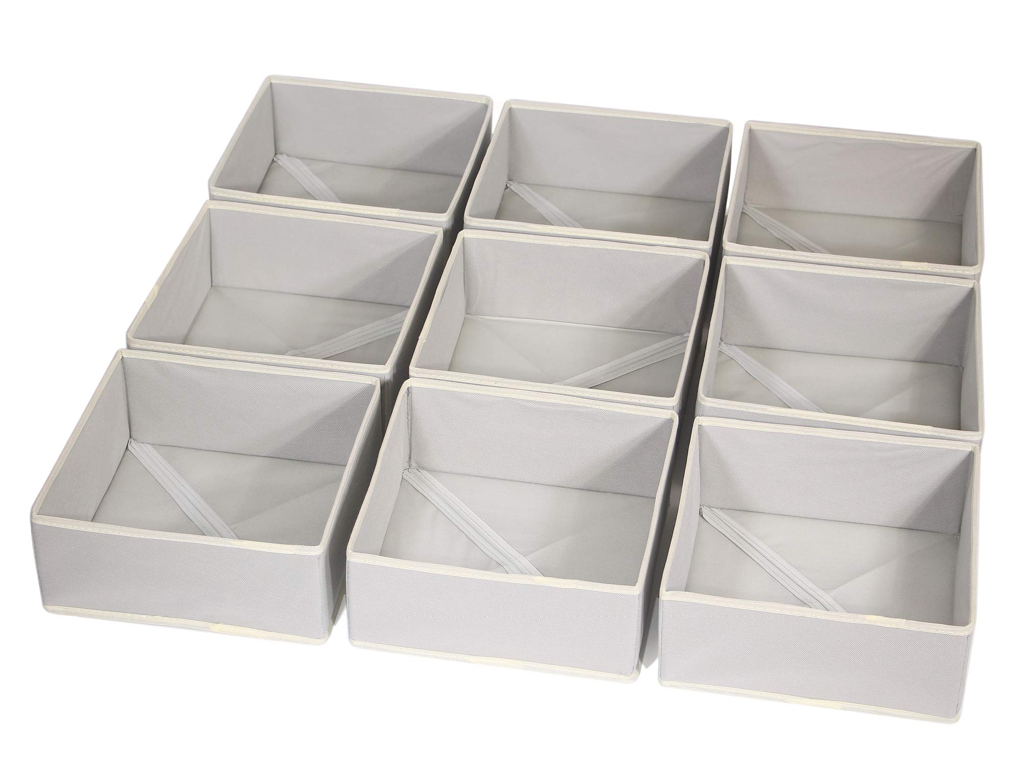 DIOMMELL 9-Pack Foldable Fabric Storage Bins - Grey Closet Organizer for Clothes, Underwear, Bras & Socks | Space-Saving Drawer & Dresser Dividers | Perfect for Bedroom, Nursery & Laundry Room Organization