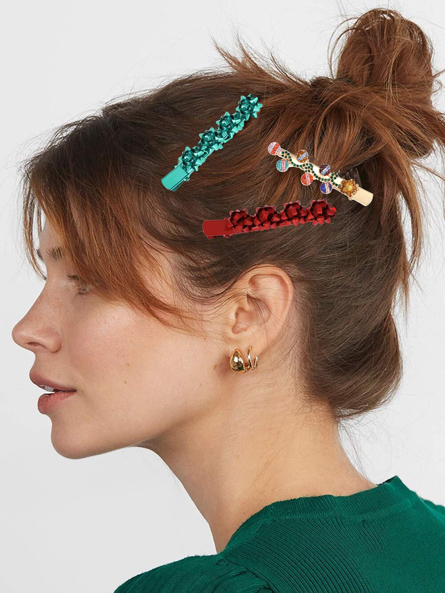 Christmas Hair Clips for Women & Girls - Rhinestone Snowflake Bow Hair Pins with Lights, Festive Holiday Hair Accessories for Parties, Gifts, Xmas Decorations (Great for Christmas Celebrations, New Year Events & Winter Weddings)