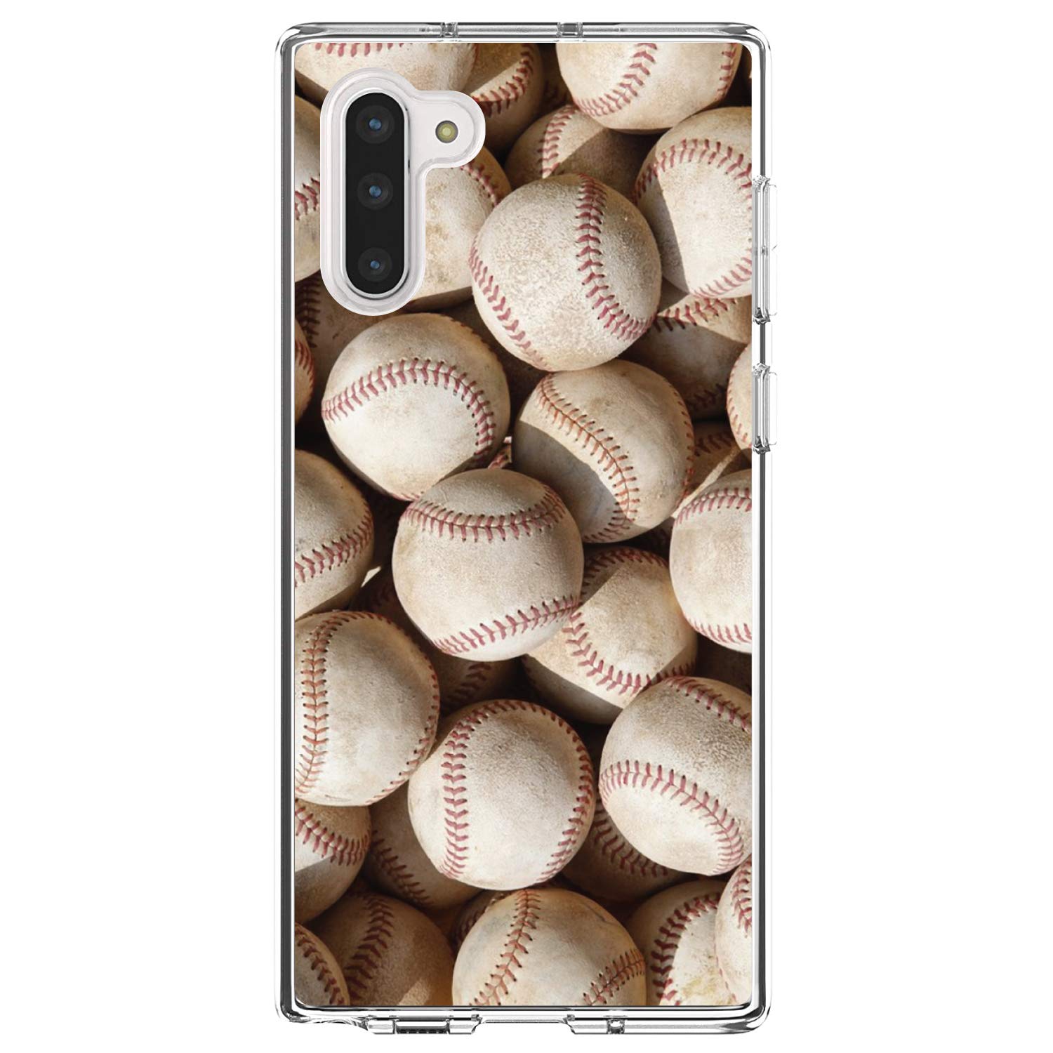 DistinctInk Clear Shockproof Hybrid Case for Samsung Galaxy Note 10 (6.3 Inch) - Durable TPU Bumper & Acrylic Back with Tempered Glass Screen Protector - Baseball Design - Perfect for Baseball Fans, Daily Protection & Show Your Team Spirit