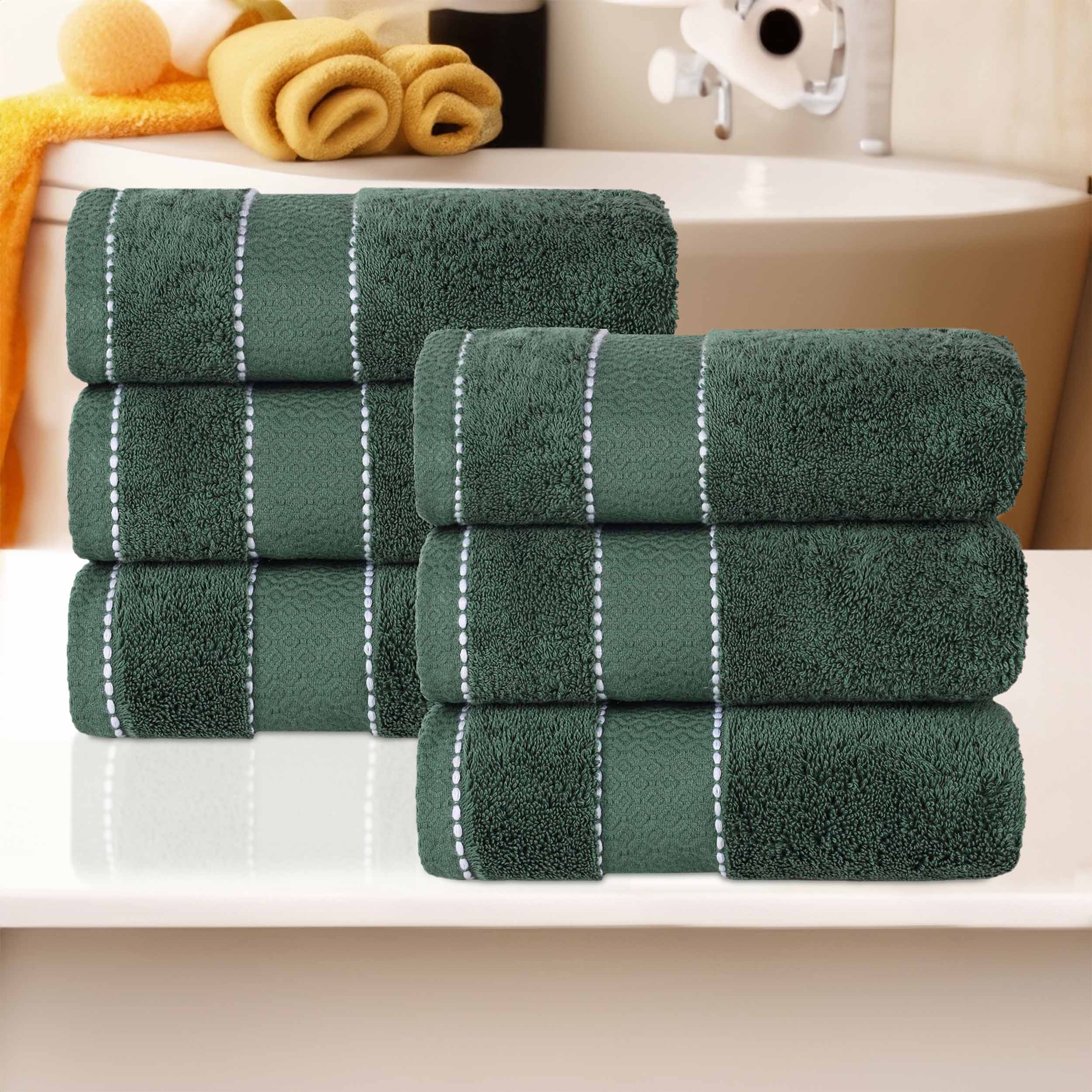 Premium Egyptian Giza Cotton Dobby Hand Towels - Set of 6 | Ultra Absorbent & Soft Bath Towels for Kitchen, Bathroom & Spa | Made in Egypt