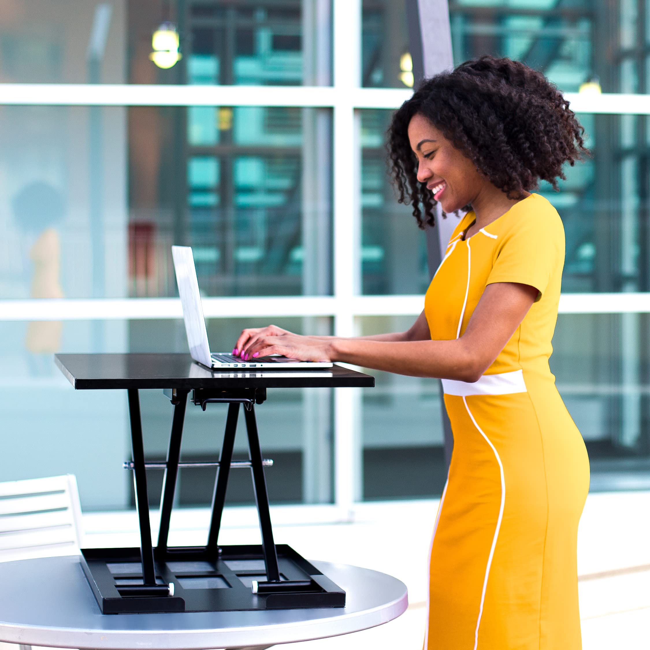 Stand Steady X-Elite Pro Ergonomic Adjustable Standing Desk Converter - 28x20 Inch Height Adjustable Laptop Riser for Home Office Workstation - Perfect for Sit-Stand Work Setup with Computer Monitor (Black)