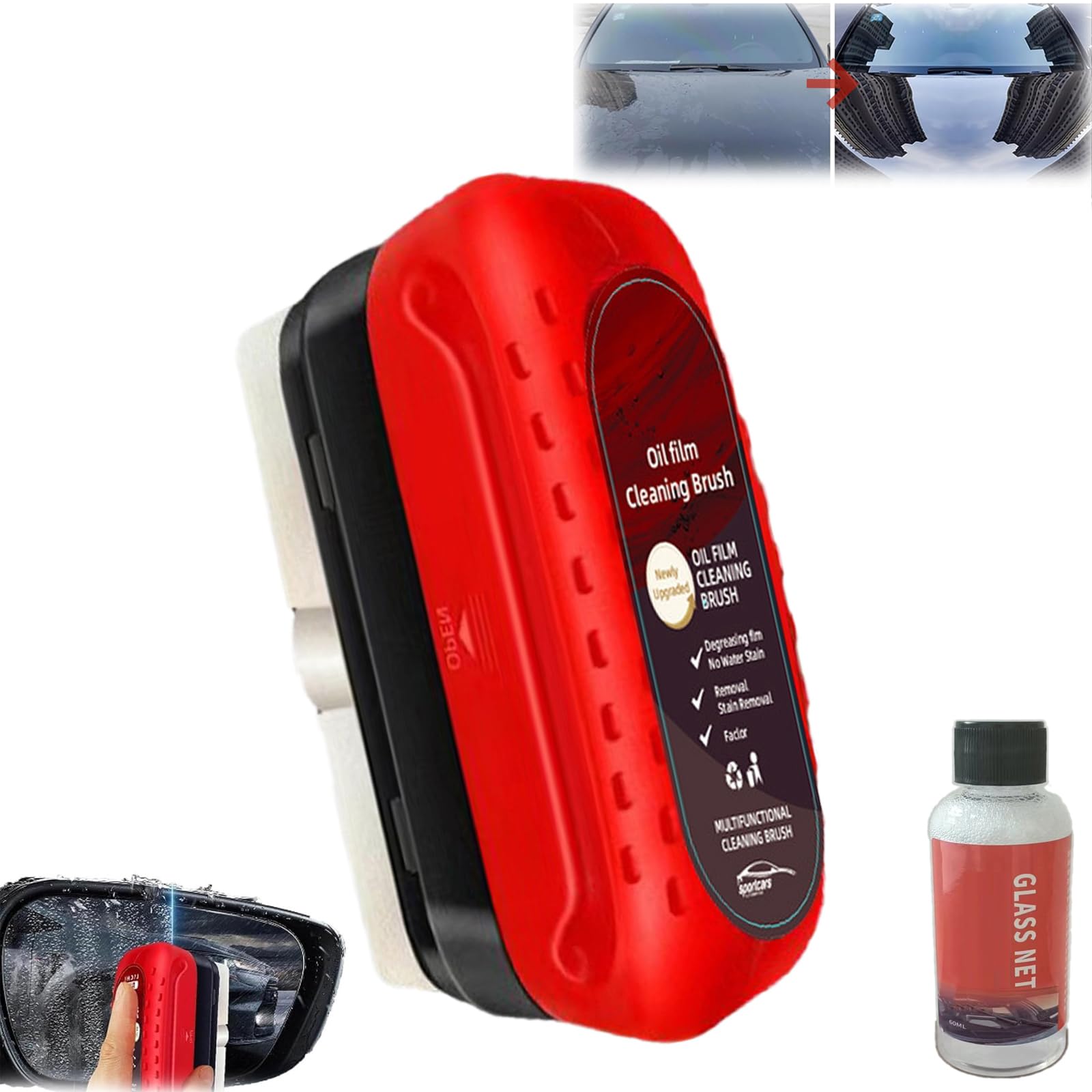 Rockpan Automotive Oil Film Cleaning Brush & Dodorado Glass Cleaner Kit - All-in-One Car Glass Cleaning Board for Rain, Fog & Oil Film Removal - Universal Fit for All Vehicles (Perfect for Windshield Maintenance & Anti-Fog Treatment)