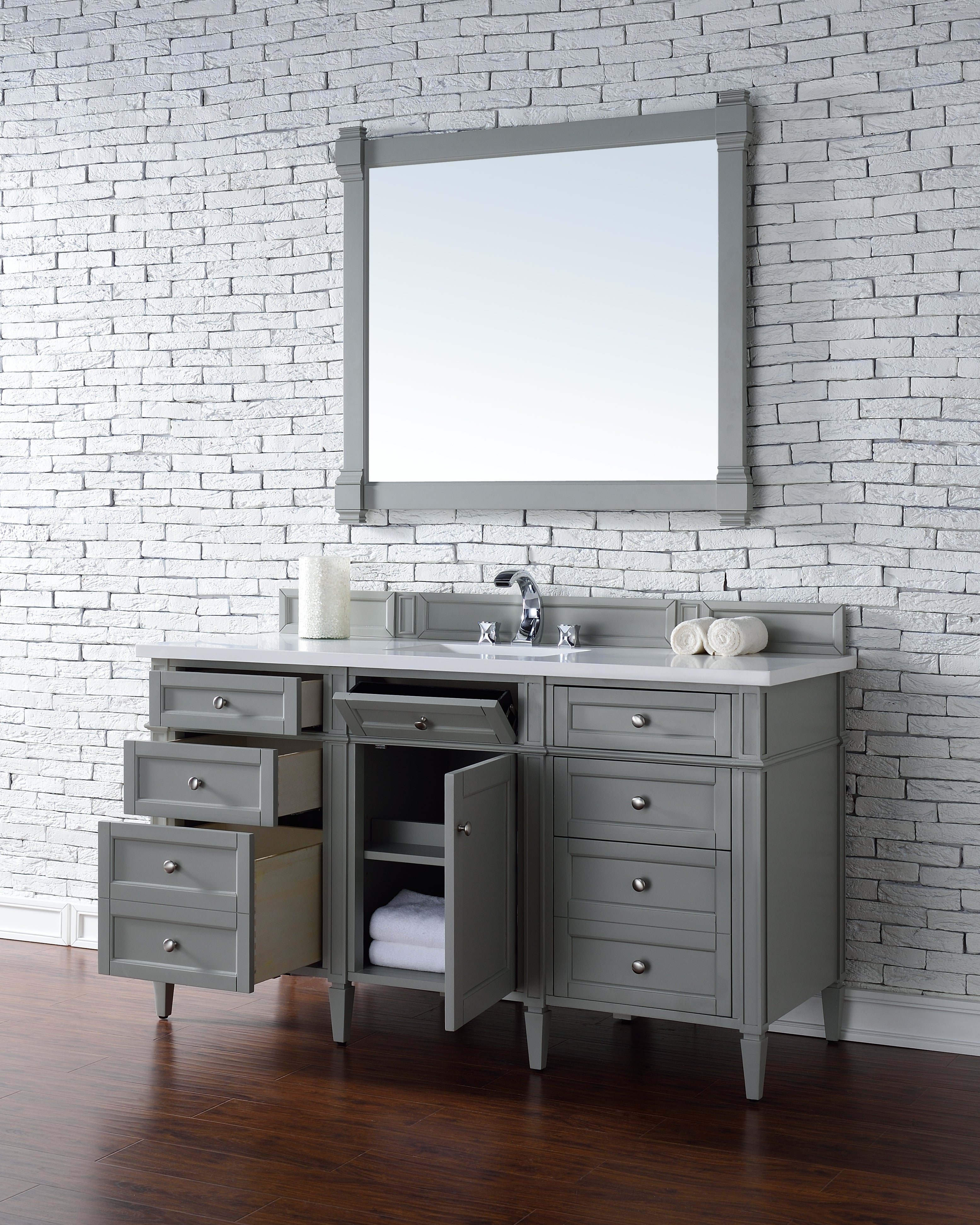 Brittany 60-Inch Urban Gray Bathroom Vanity with 3CM Classic White Quartz Countertop - Perfect for Modern Master Bathrooms & Powder Rooms