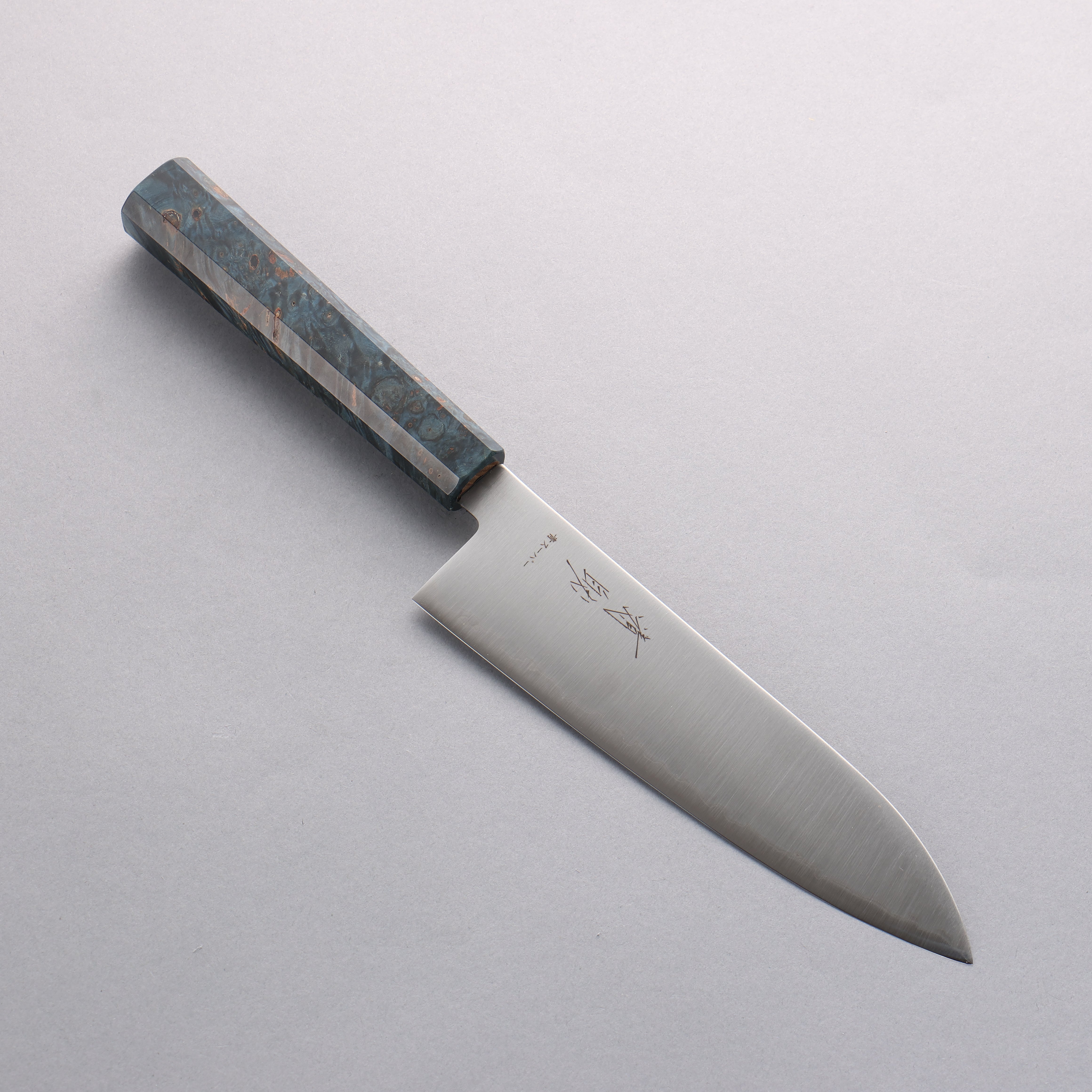 Premium Seisuke Blue Super Migaki Polish Finish Santoku Knife 180mm - Japanese Chef Knife with Stabilized Wood Handle for Slicing, Dicing, and Chopping Vegetables, Meat, and Fish