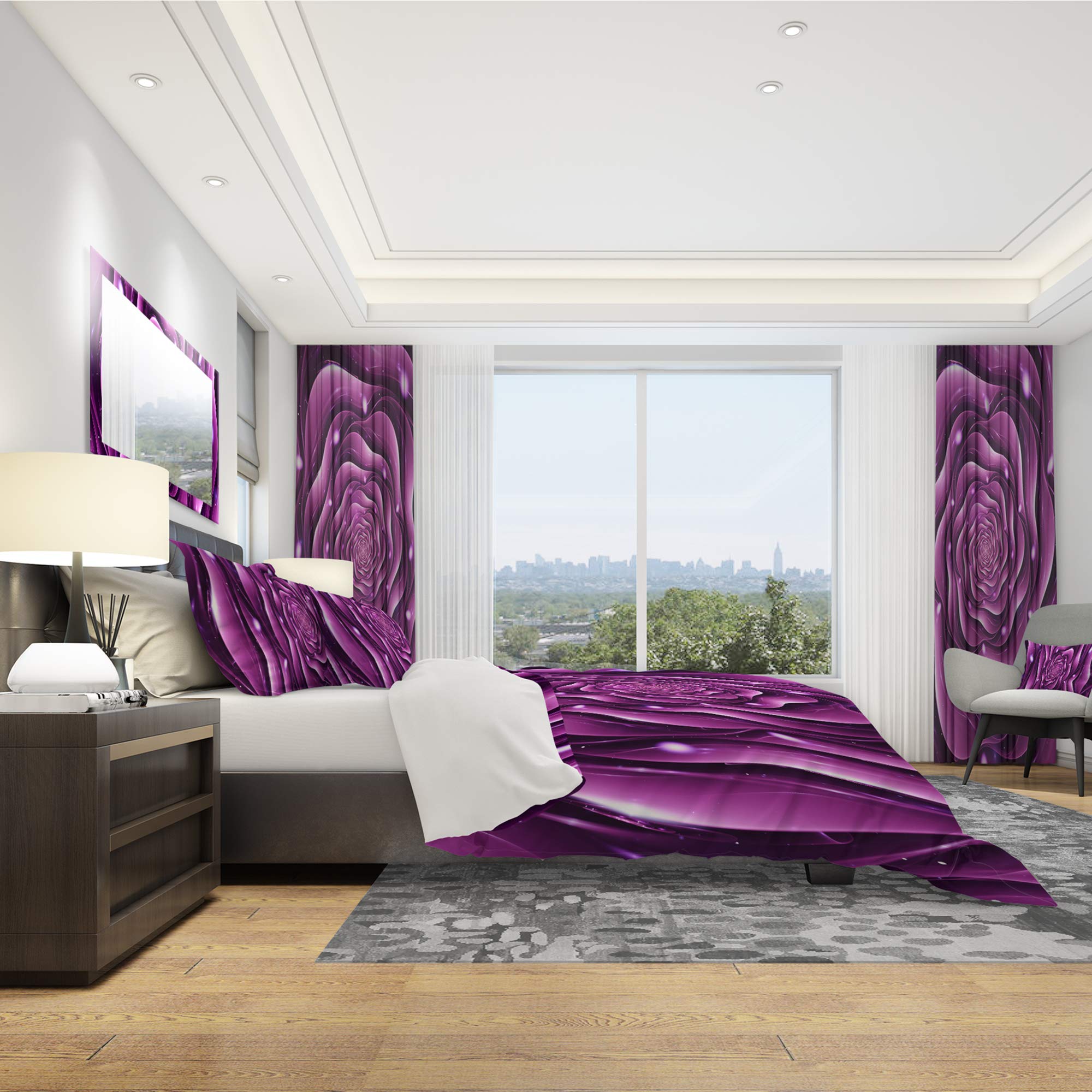 Purple Rose Duvet Cover Set - Modern & Contemporary Bedding for Queen/King Size - Perfect for Master Bedroom, Guest Room & Home Decor