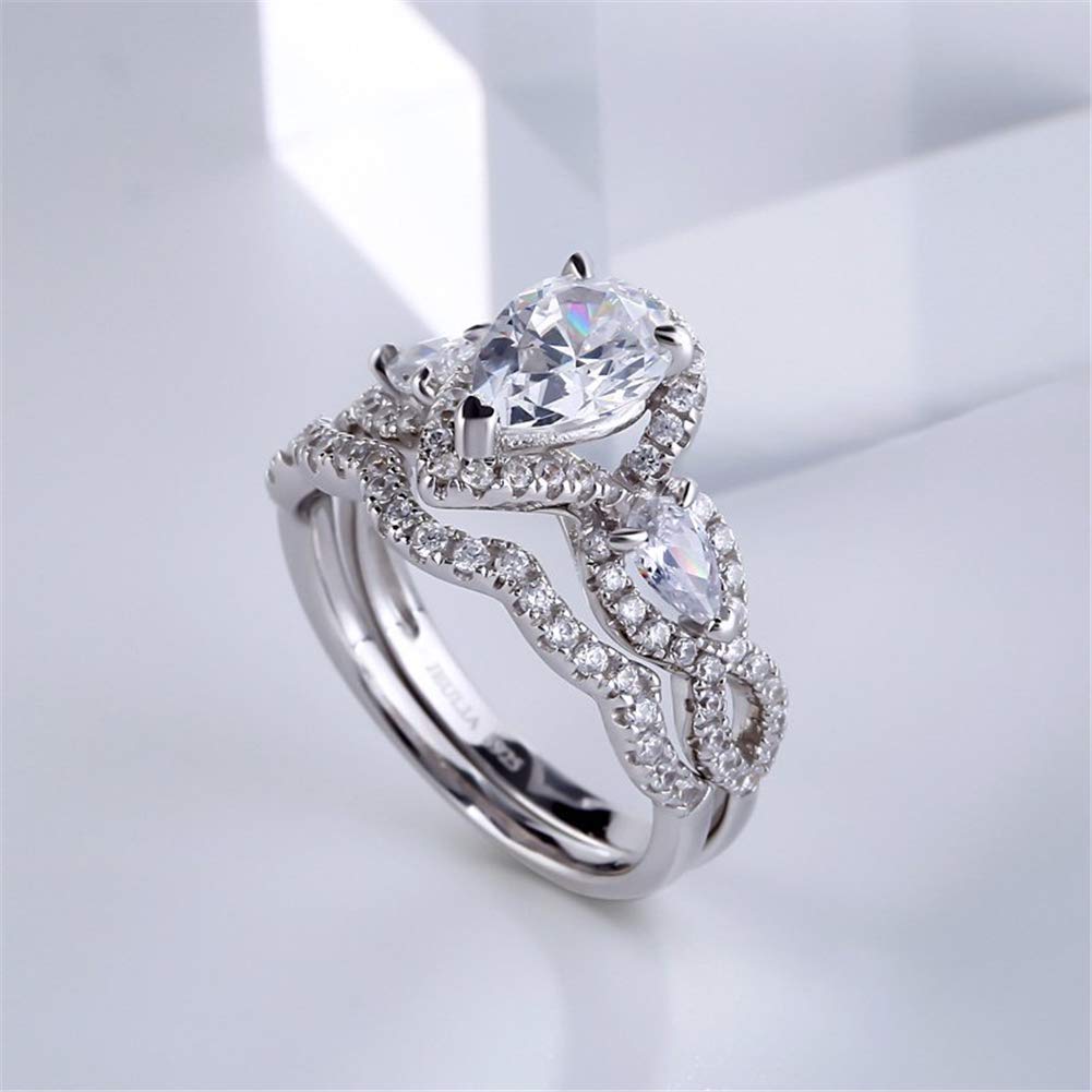 Jeulia 3 Carat Pear Cut Cubic Zirconia Wedding Ring Set - 925 Sterling Silver Three Stone Engagement Ring with Halo Twist Design for Women, Anniversary Gift, Proposal, Bridal Jewelry (Perfect for Weddings, Engagements & Special Occasions)