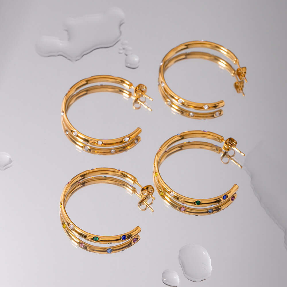 18K Gold Plated Minimalist Diamond C Hoop Earrings for Women - Elegant Dainty Jewelry Gift for Her | Perfect for Everyday Wear, Date Night & Special Occasions | JDE904