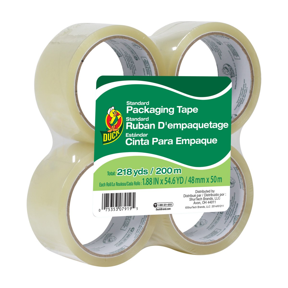 Duck Brand Standard Grade Clear Packaging Tape - 1.88 Inch x 54.6 Yards (4 Rolls) - Heavy Duty Shipping, Moving & Storage Supplies for Box Sealing, Packing & Mailing