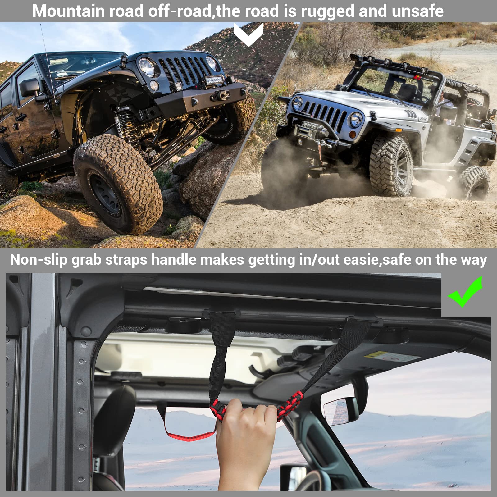 CheroCar Heavy Duty Steel Roll Bar Grab Handles for 2018-2021 Jeep Wrangler JL & 2020-2021 Jeep Gladiator JT - Red | Front & Rear Assist Handles for Off-Roading, Climbing & Safety Accessories