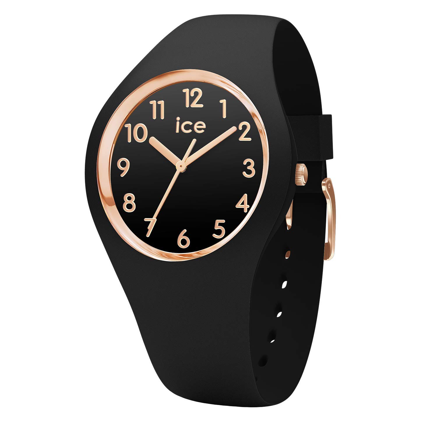 Ice-Watch ICE Glam Black Rose Gold Women's Wristwatch with Silicone Strap - Stylish Rose Gold Numbers Watch for Women - Perfect for Casual Wear, Office & Everyday Fashion Accessory