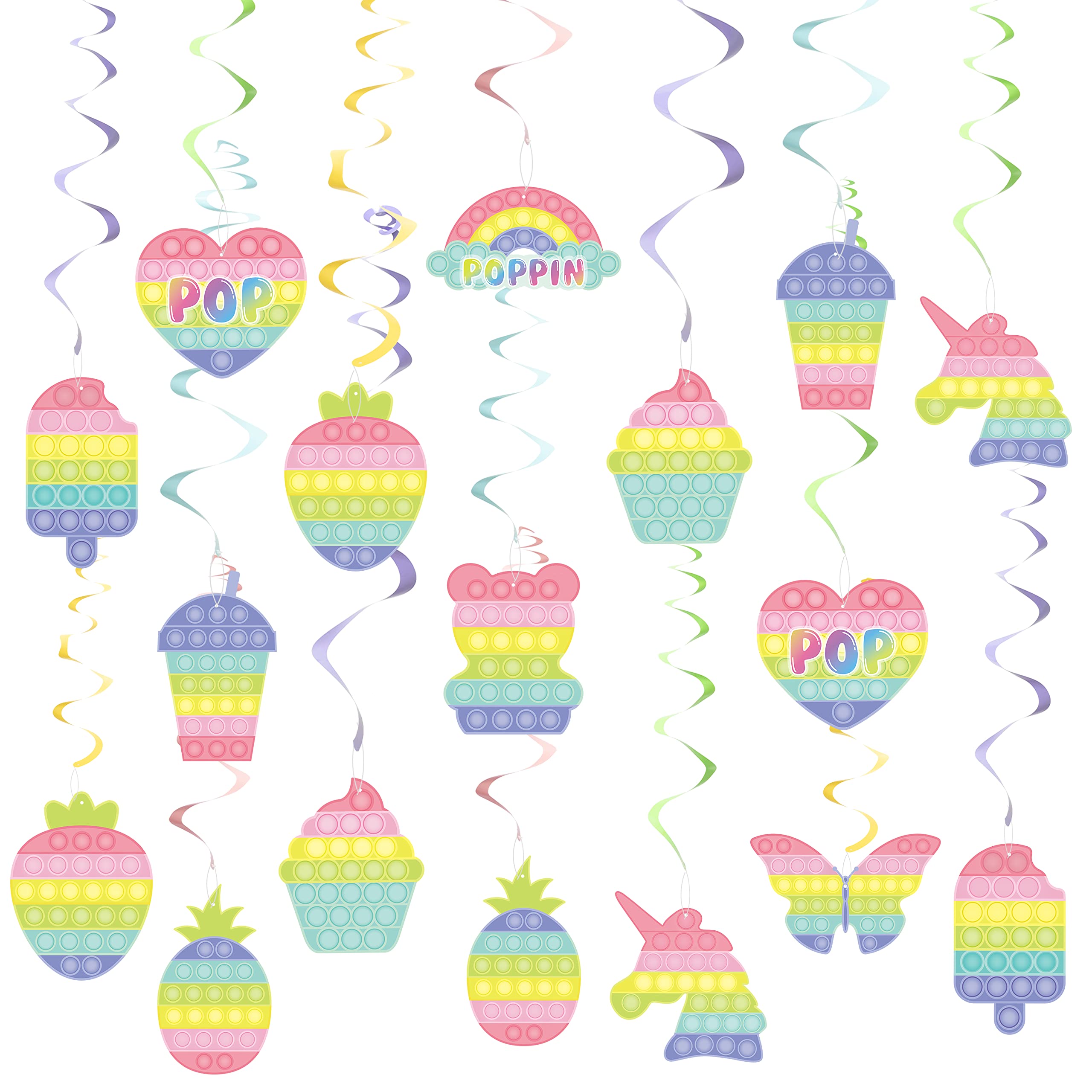 30PCS Macaron Pop Fidget Toys for Kids - Pastel Party Swirl Decorations, Hanging Streamers & Ceiling Decor for Birthday Parties, Baby Showers & Classroom Celebrations - Stress Relief Sensory Toys for Girls & Boys