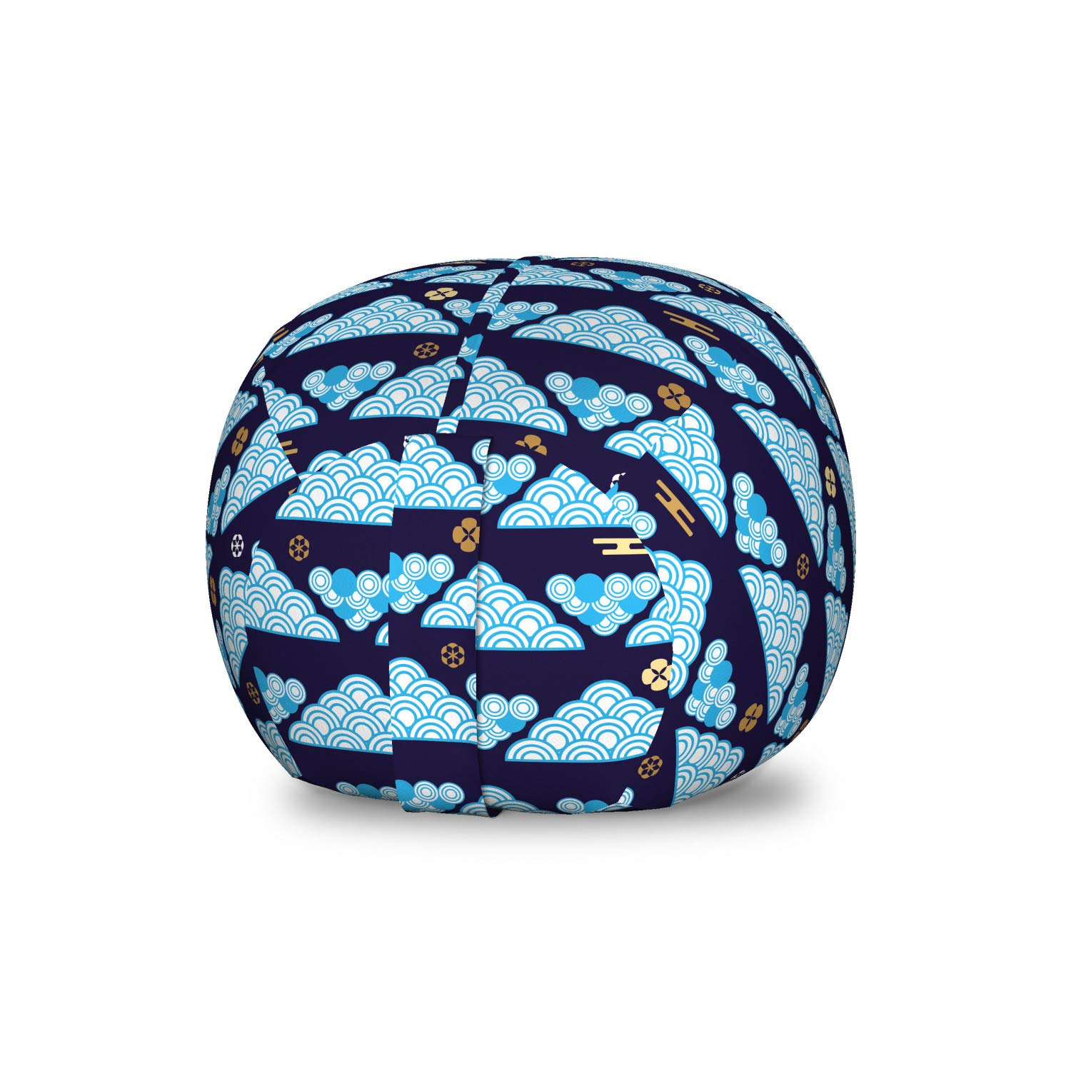 Ambesonne Japanese Style Storage Toy Bag Chair - Abstract Clouds & Geometric Shapes Pattern, Washable Stuffed Animal Organizer for Kids Room (Small Size, Indigo Blue) | Perfect for Nursery, Playroom & Bedroom Organization