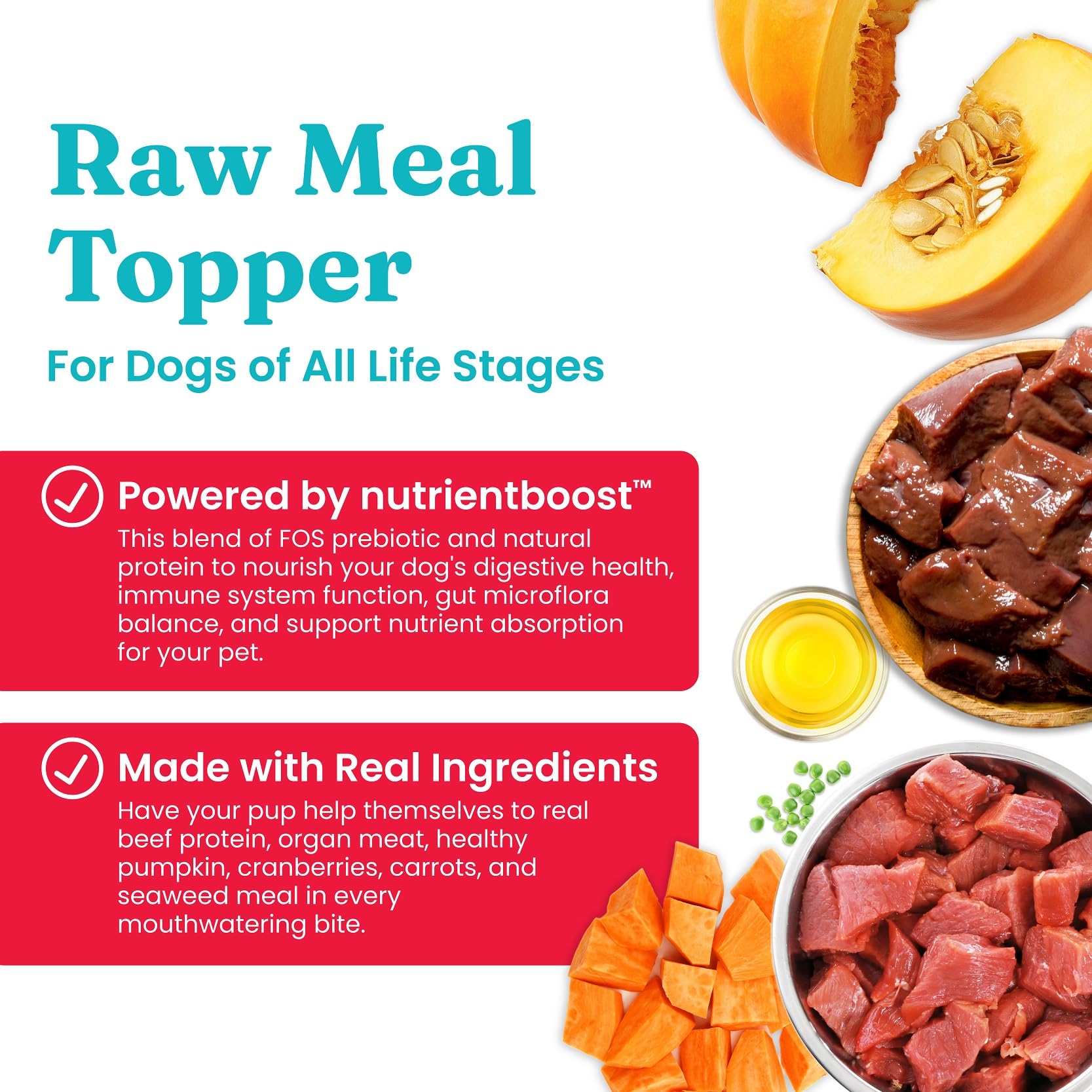 Premium Freeze-Dried Raw Dog Food with Real Beef, Pumpkin & Superfoods - Grain-Free, High-Protein Meal Topper or Treat - 1.5oz for Small & Medium Dogs - Perfect for Travel, Training & Digestive Health