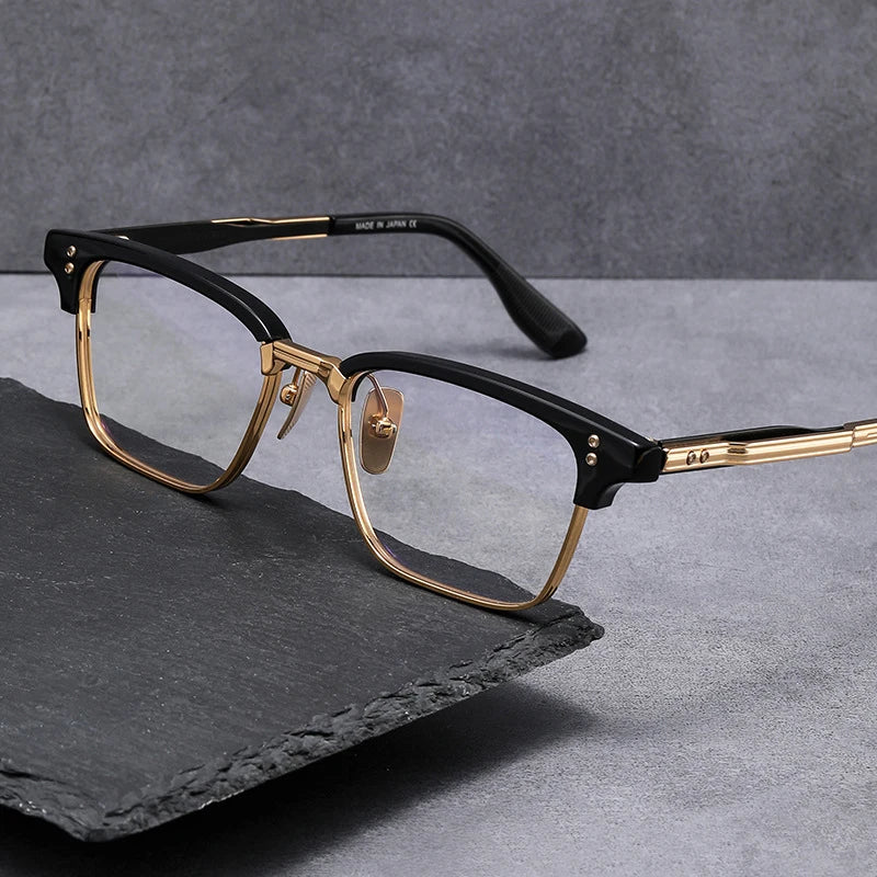 Unisex Black Titanium Acetate Square Full-Rim Eyeglasses DTX132 - Stylish & Durable Frames for Work, Reading & Everyday Wear