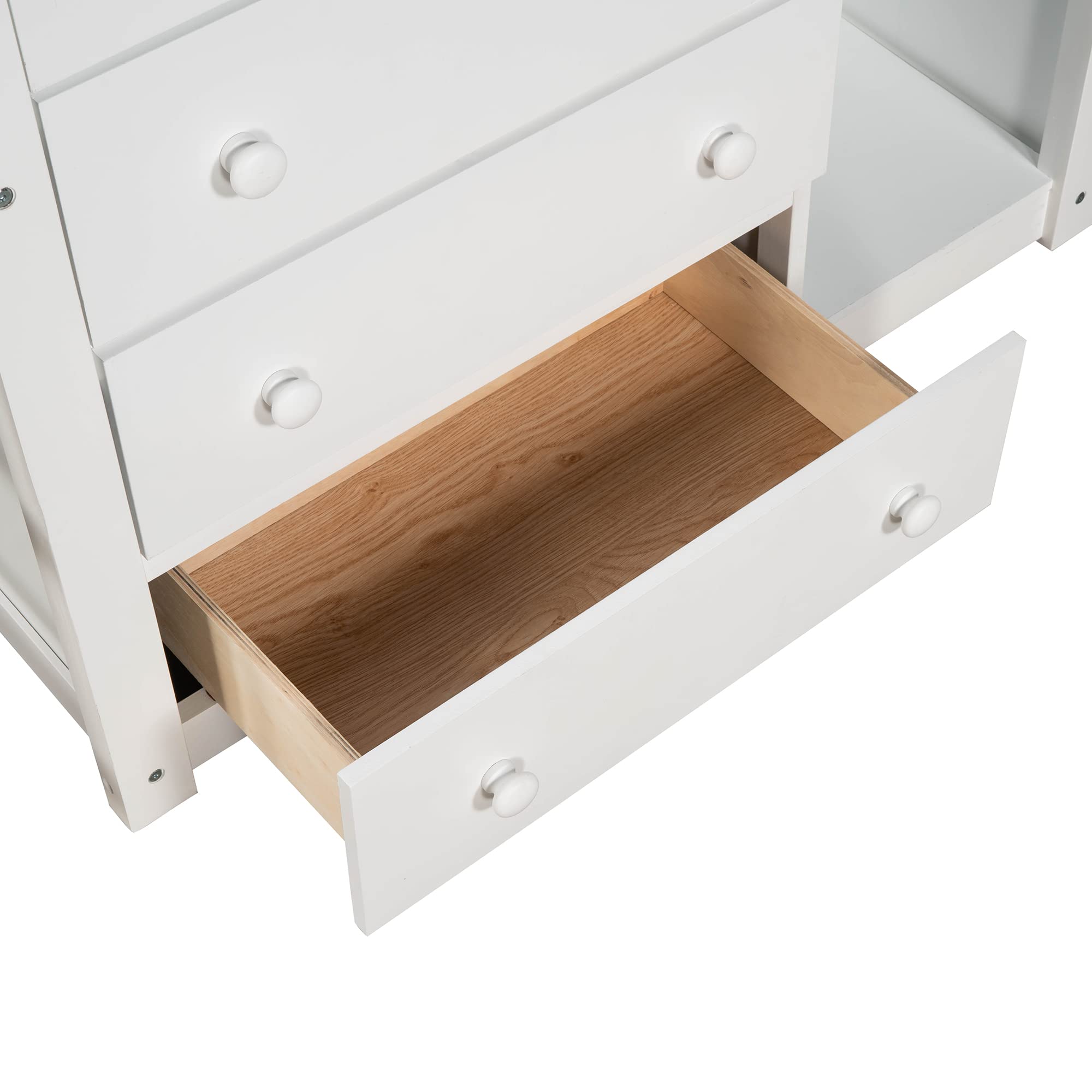 Merax Twin Over Full Bunk Bed with Storage Drawers & Shelves - Wooden Bunk Bed Frame for Kids with Safety Ladder & Wheels - Perfect for Small Bedrooms, Guest Rooms & Kids' Shared Spaces