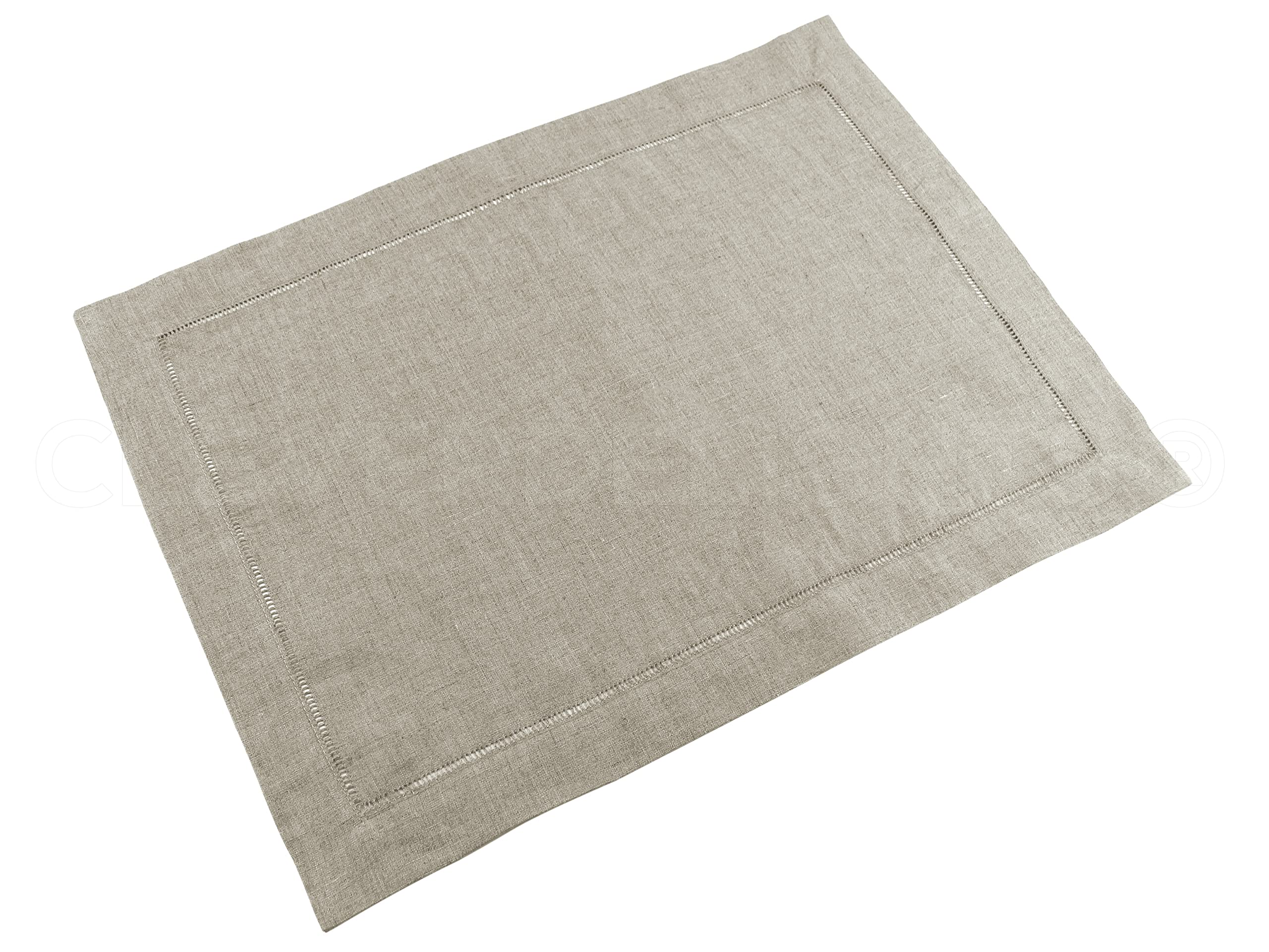 CleverDelights Natural Linen Hemstitched Placemats - 6 Pack (14