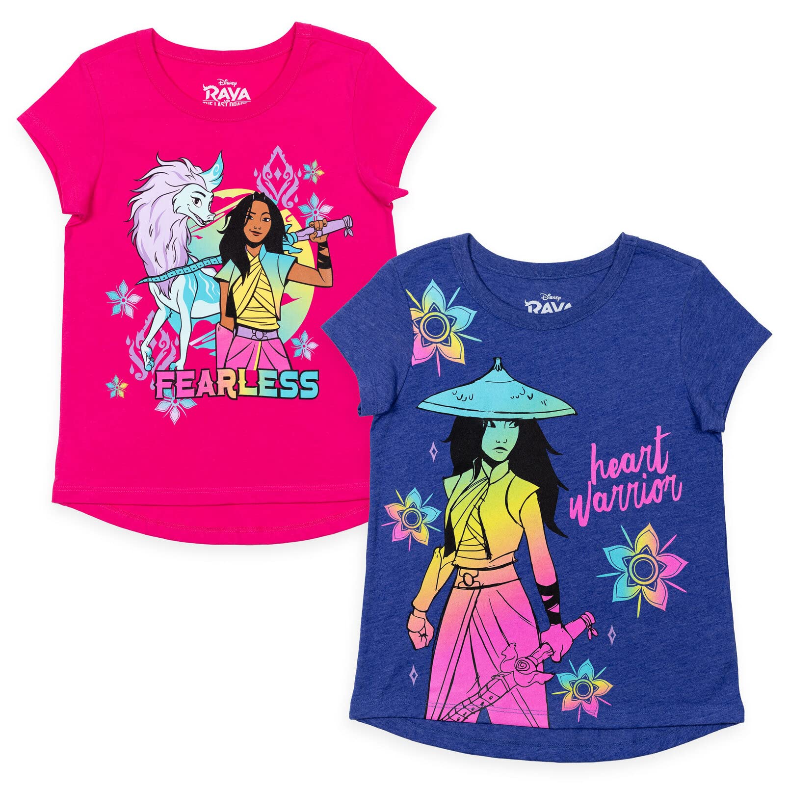 Disney Princess Mulan Girls 2 Pack Cotton T-Shirts - Cute Cartoon Character Tees for Kids Birthday & Halloween Costume Outfits