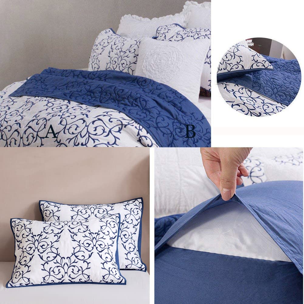 Mixinni Reversible King Quilt 3-Piece Set - Blue Embroidery Pattern, Soft Cotton Bedspread & Coverlet with Decorative Shams | Elegant King Size Quilt for Master Bedroom, Guest Room & Luxury Home Decor