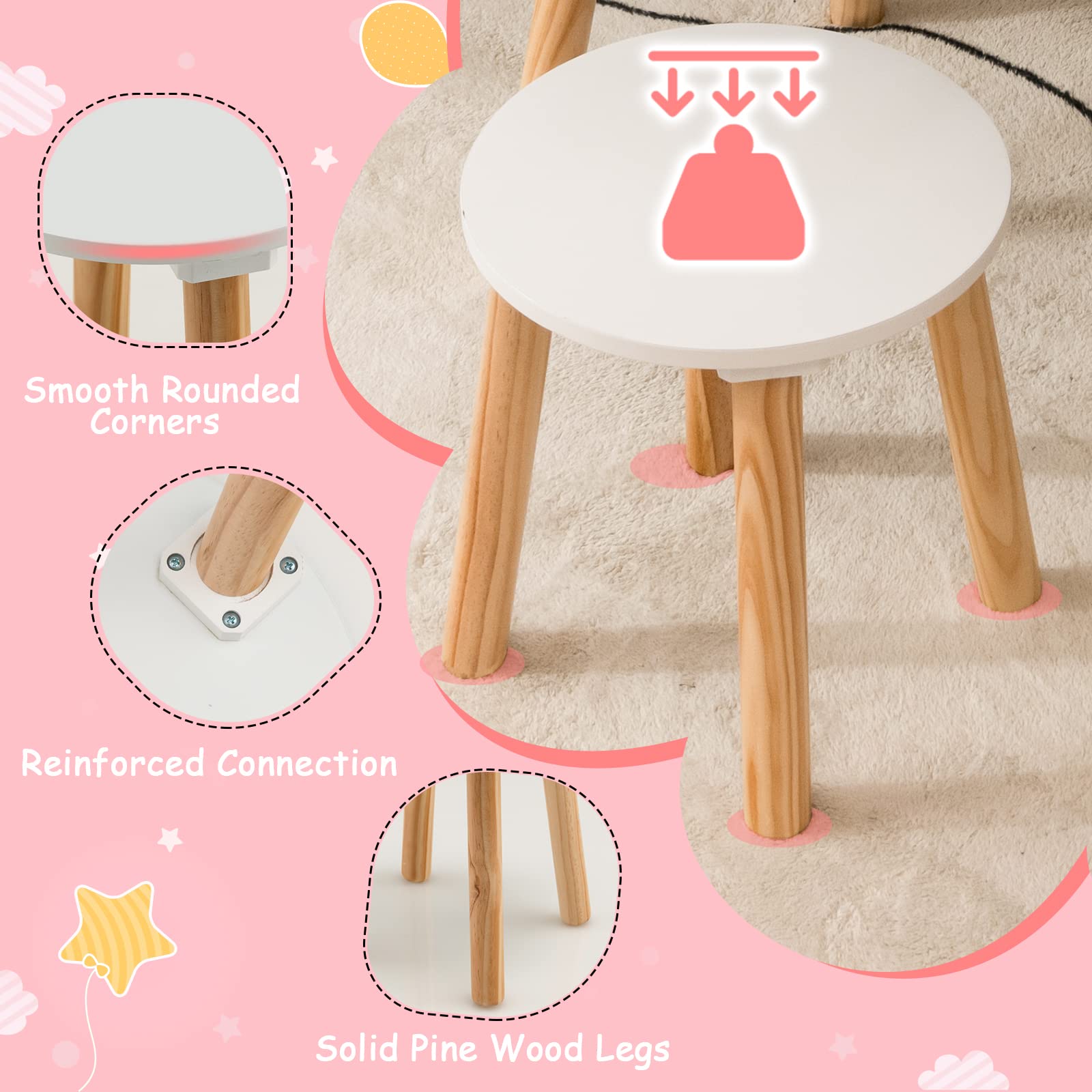 Costzon Kids Vanity Set with Mirror & Stool - White Wooden Princess Makeup Dressing Table for Girls, 2 Large Drawers & Storage Shelf, Pretend Play Vanity Table & Chair Set for Toddlers - Perfect for Bedroom Decor, Birthday Gifts & Role Play Activities