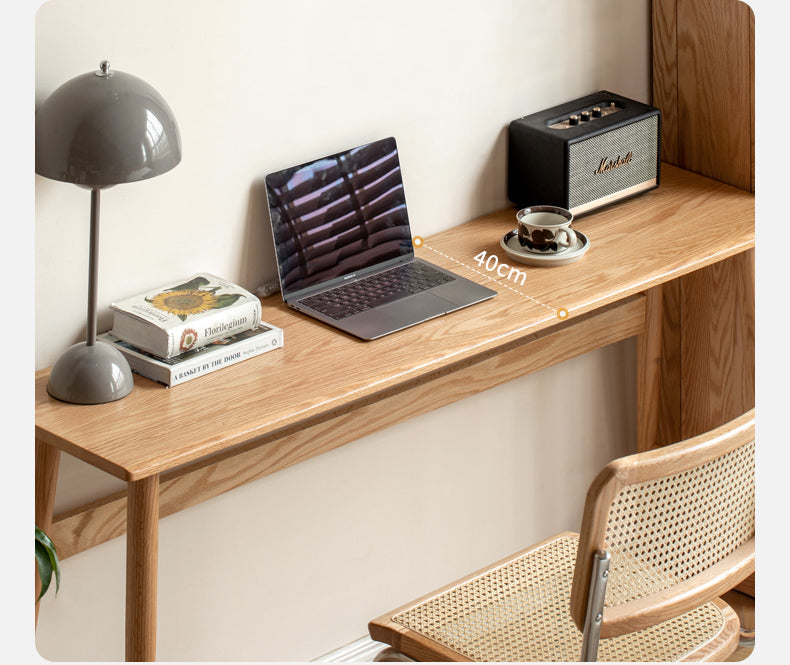 Solid Oak & Cherry Wood Narrow Office Desk - Compact Workspace Solution for Small Spaces & Home Offices