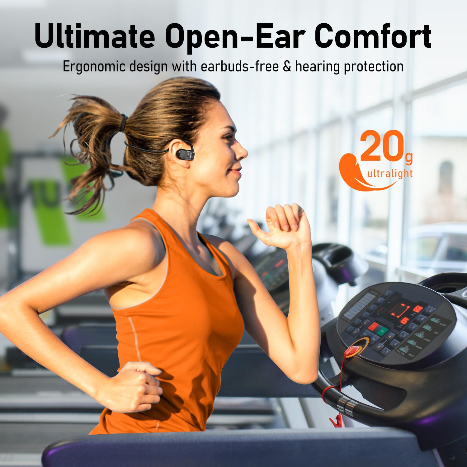 OpenComfy CF201 Wireless Open-Ear Bluetooth Headphones for Running - Superior Sound, Comfortable Secure Fit with Ambient Awareness (Black) - Perfect for Jogging, Gym Workouts & Outdoor Activities