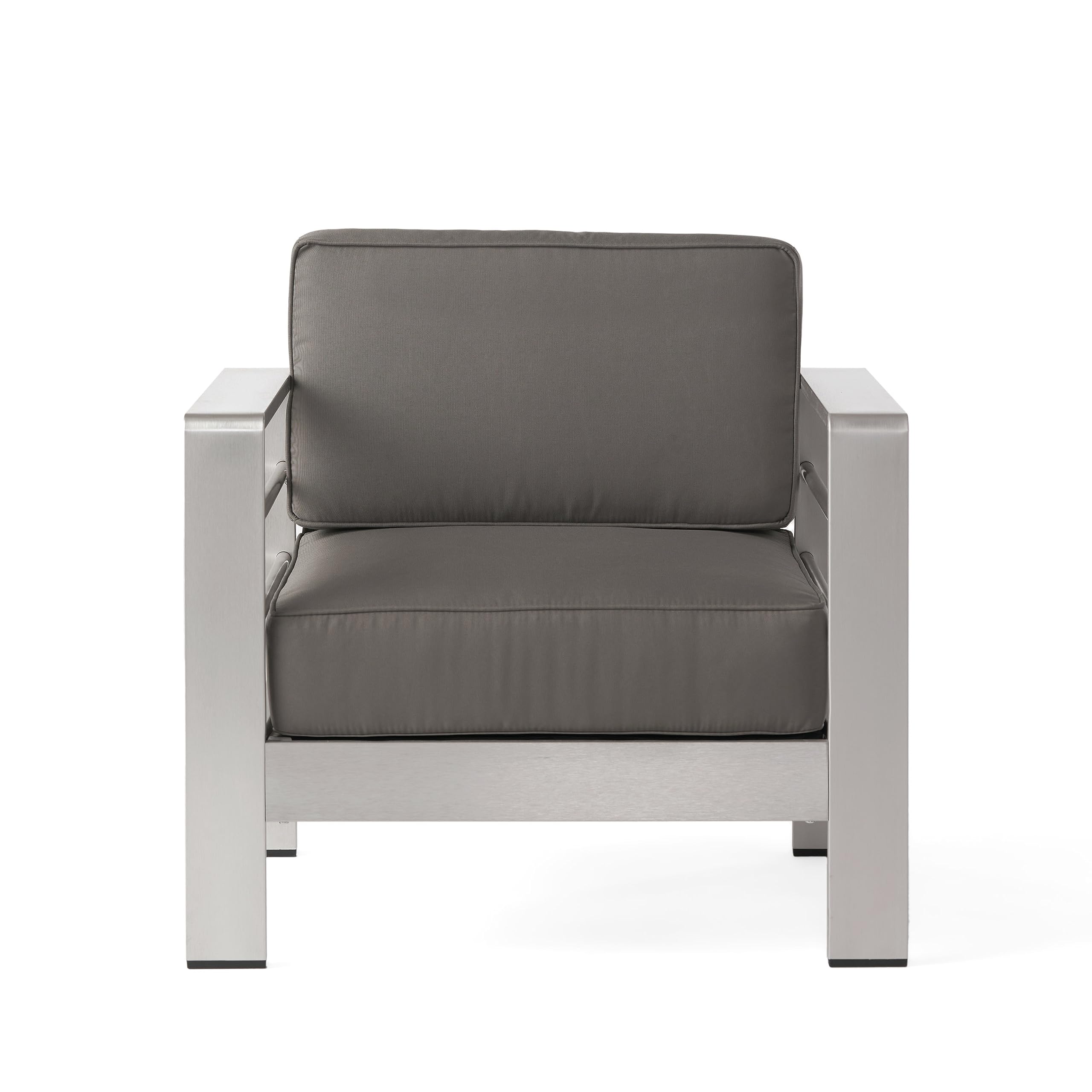 Christopher Knight Home Nicole Outdoor 7-Piece Patio Sofa Set with Coffee Table in Silver & Khaki - Perfect for Backyard, Garden, and Poolside Relaxation