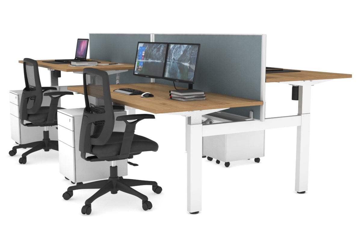 Adjustable 4-Person H Bench Workstation - White Frame [1600L x 800W] - Perfect for Office, Classroom, or Collaborative Workspace