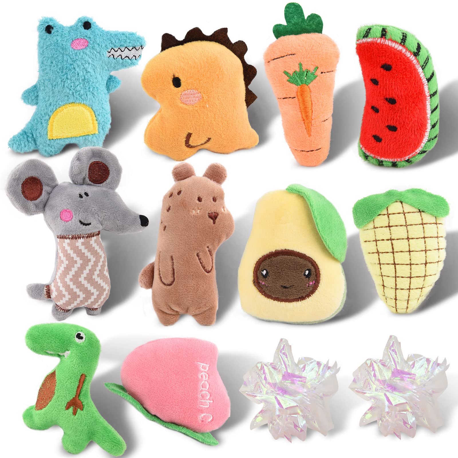 OneBarleyCorn 12-Pack Catnip Toys for Indoor Cats - Plush Chew Toys, Interactive Cat Pillows & Crinkle Balls for Teeth Cleaning - Perfect for Playtime, Training & Stress Relief for Adult Cats & Kittens