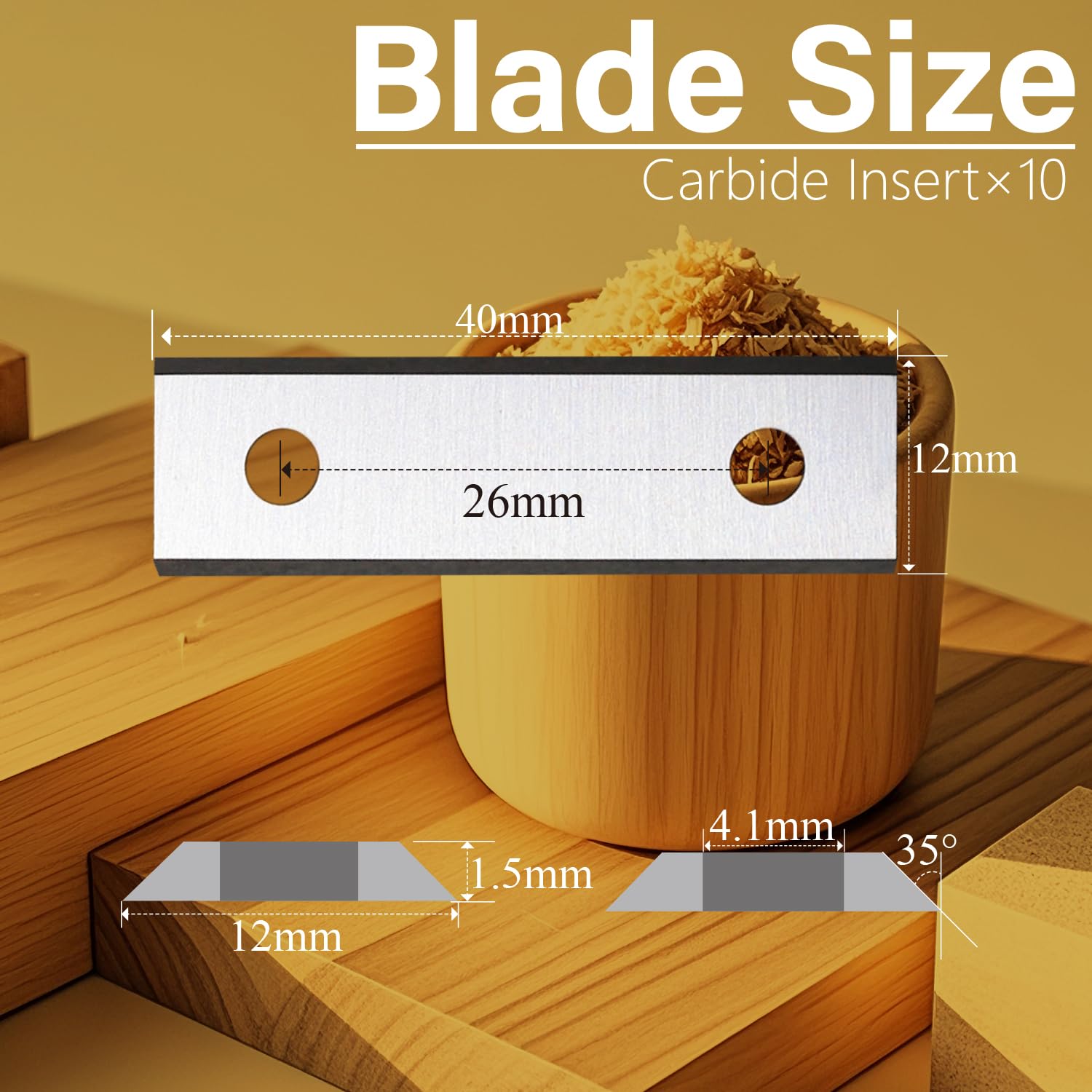 40mm Square Carbide Inserts Blades - 10pcs for Flush Trim Router Bits & Woodworking Spiral Planers - 40×12×1.5mm-35° Replaceable Cutting Knives - Perfect for Cabinet Making, Door Trimming, and Precision Woodworking Projects