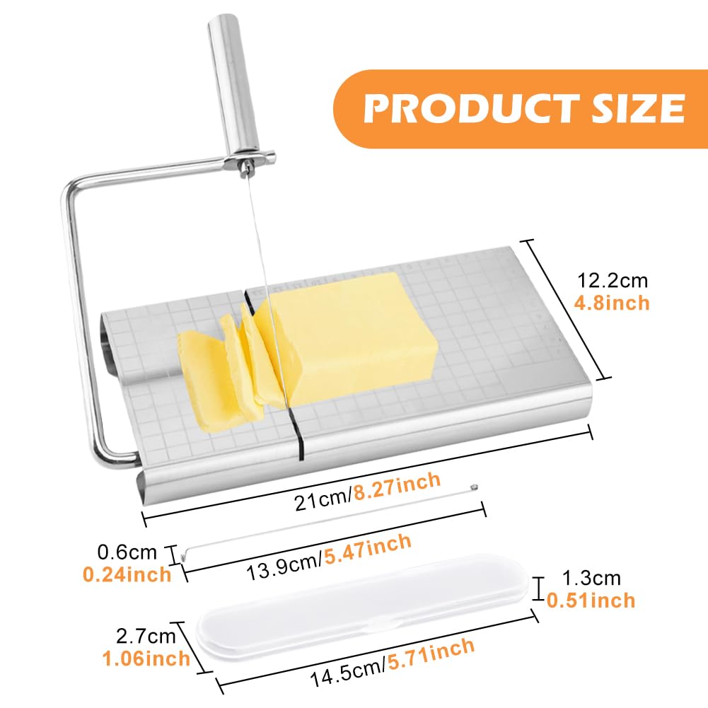 Premium Cheese Slicer Kit with 8 Replaceable Wires, Cutting Board & Measuring Grid - Adjustable for Cheese & Butter - Perfect for Kitchens, Delis & Gourmet Food Preparation