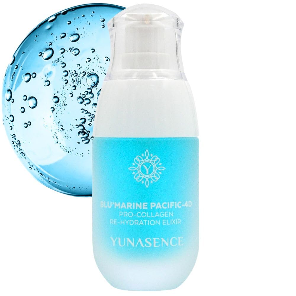 BLU’MARINE Pacific 4D Pro-Collagen Hydrating Face Serum with Malachite Extract, 4D Hyaluronic Acid & GABA - 1oz Anti-Aging Moisturizer for Dry Skin - Perfect for Night Routine & Post-Travel Skincare Recovery